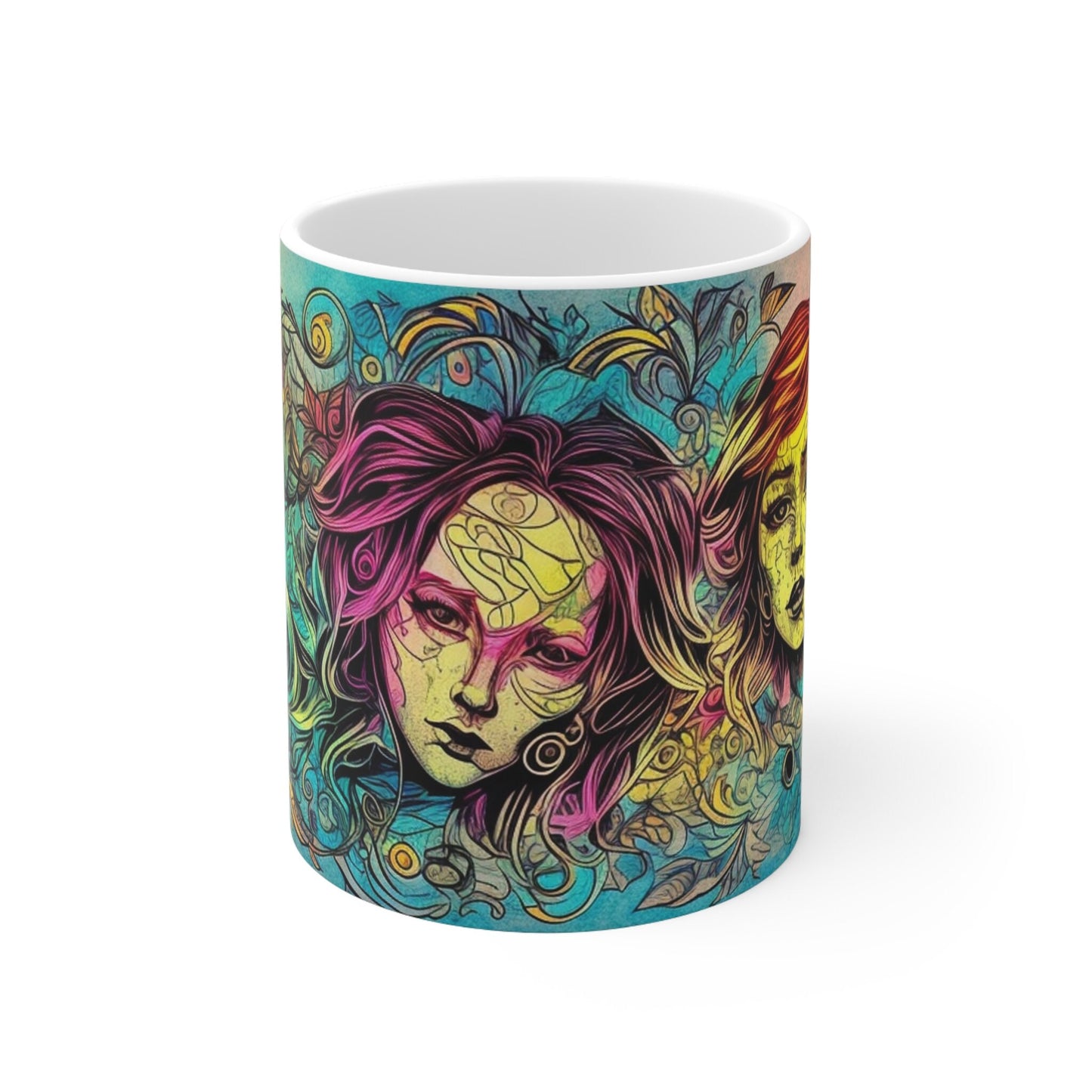 Vibrant Souls Entwined Mug, Ceramic Coffee Cup, Artistic Love Design, Gift Idea