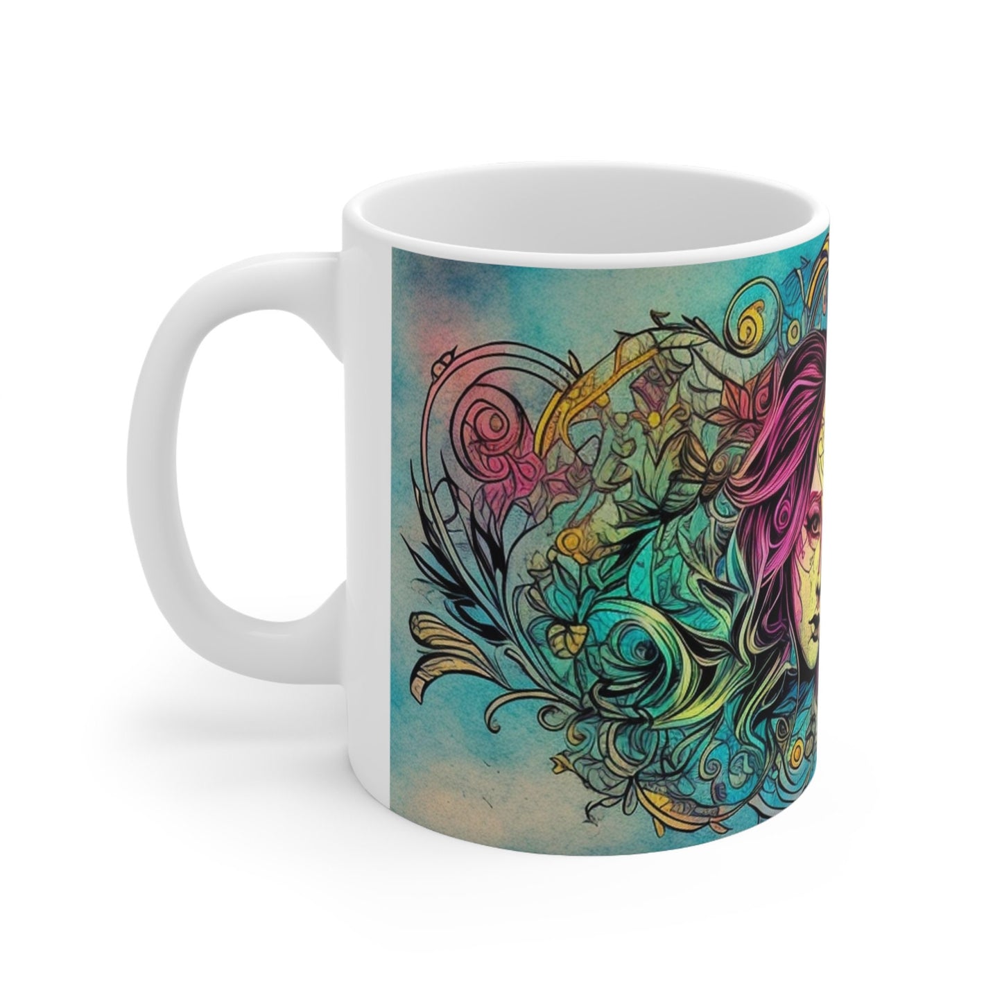 Vibrant Souls Entwined Mug, Ceramic Coffee Cup, Artistic Love Design, Gift Idea