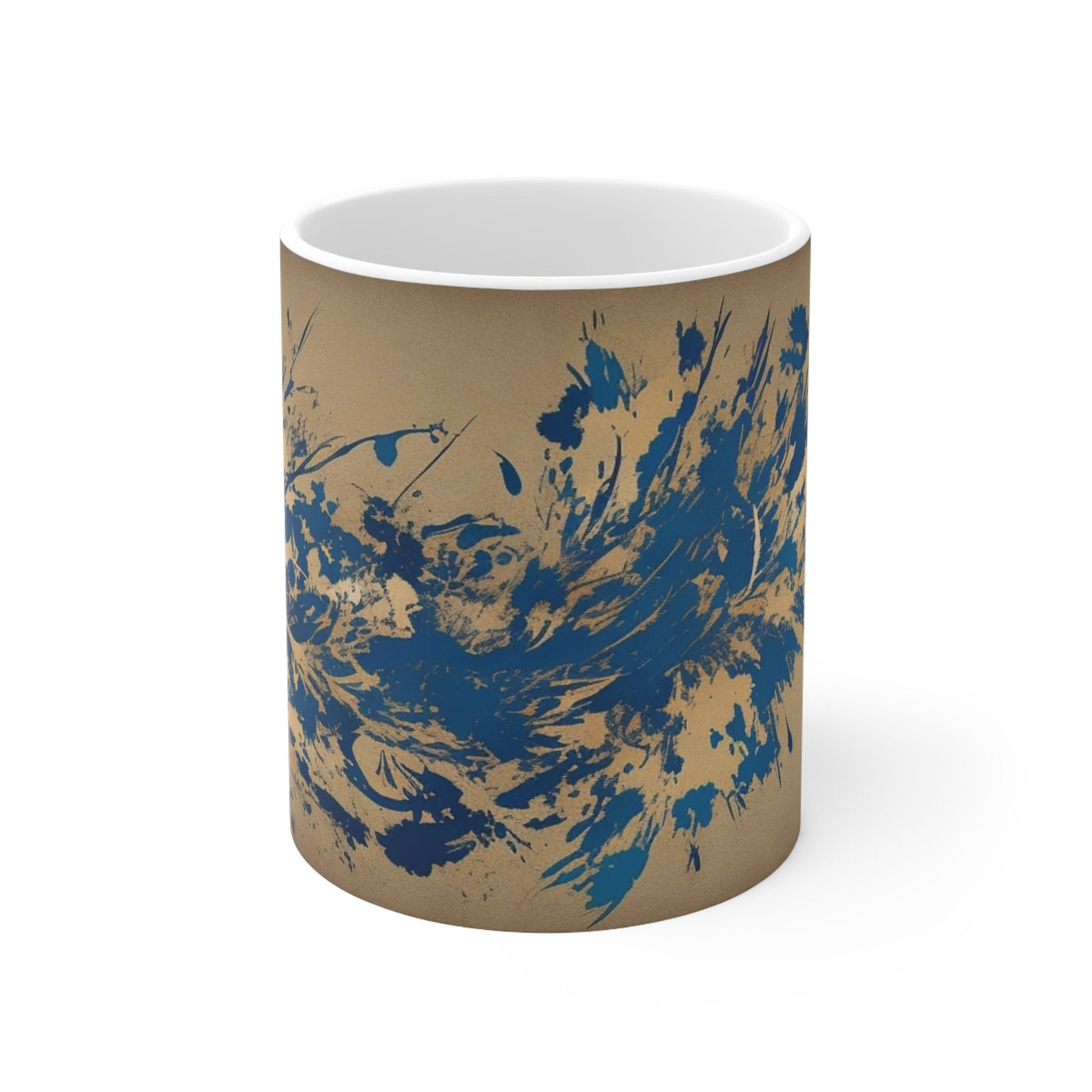 Indigo Splash Symphony Mug, Elegant Ceramic Coffee Cup, Artistic Blue Drinkware