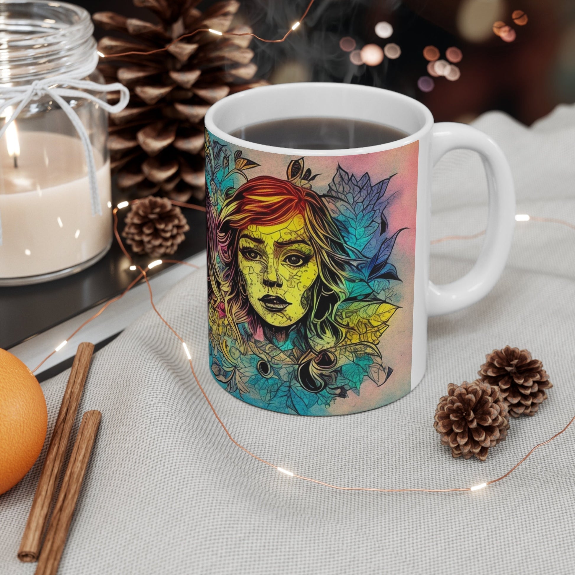 Vibrant Souls Entwined Mug, Ceramic Coffee Cup, Artistic Love Design, Gift Idea