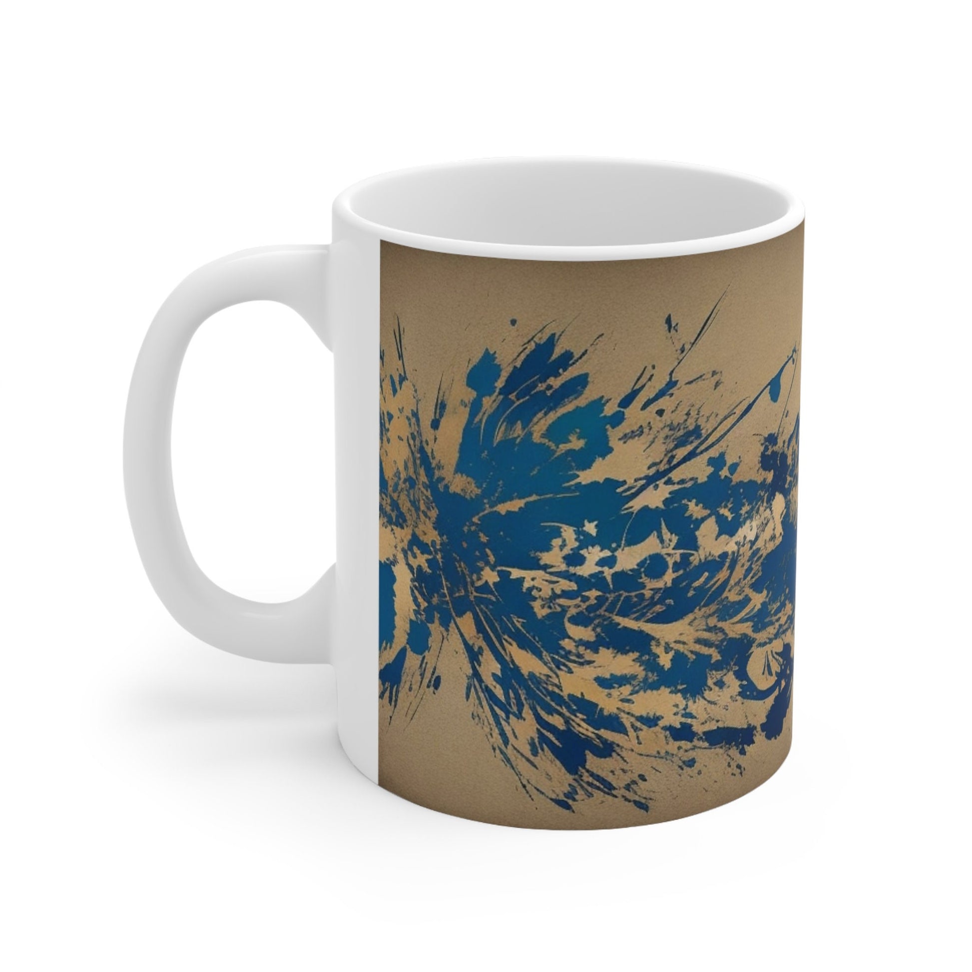 Indigo Splash Symphony Mug, Elegant Ceramic Coffee Cup, Artistic Blue Drinkware