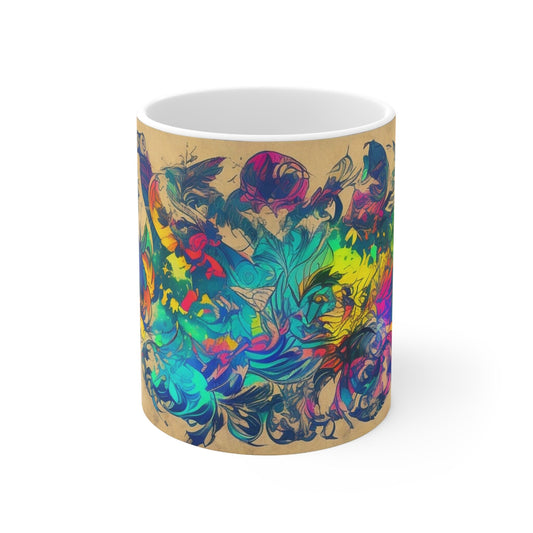 Chromatic Vortex Symphony Mug - Colorful Swirl 11oz Ceramic Coffee Cup, Artistic Tea Mug, Unique Drinkware for Home and Office