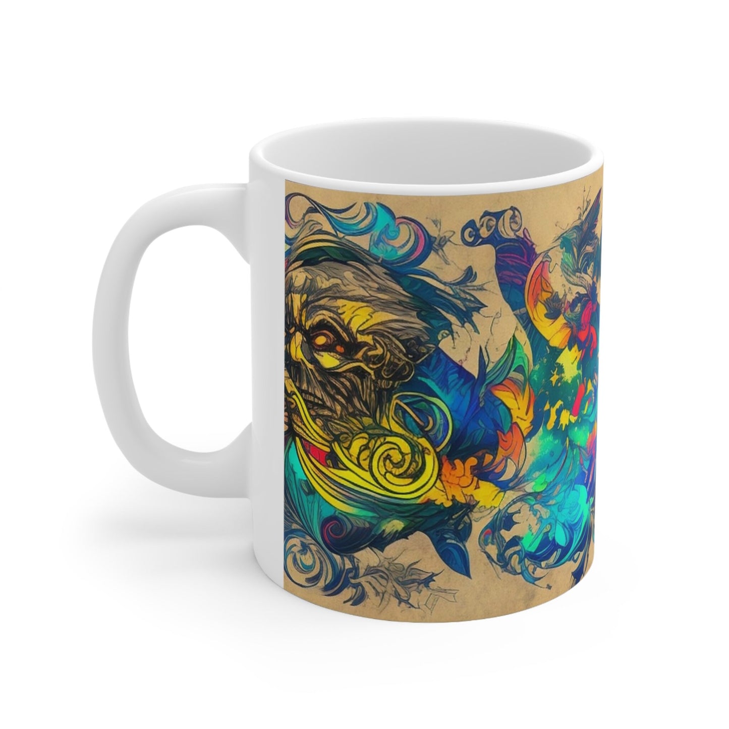 Chromatic Vortex Symphony Mug - Colorful Swirl 11oz Ceramic Coffee Cup, Artistic Tea Mug, Unique Drinkware for Home and Office