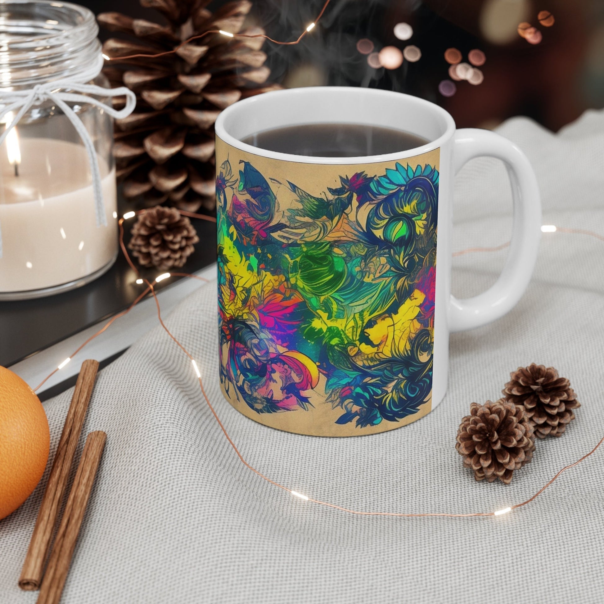 Chromatic Vortex Symphony Mug - Colorful Swirl 11oz Ceramic Coffee Cup, Artistic Tea Mug, Unique Drinkware for Home and Office