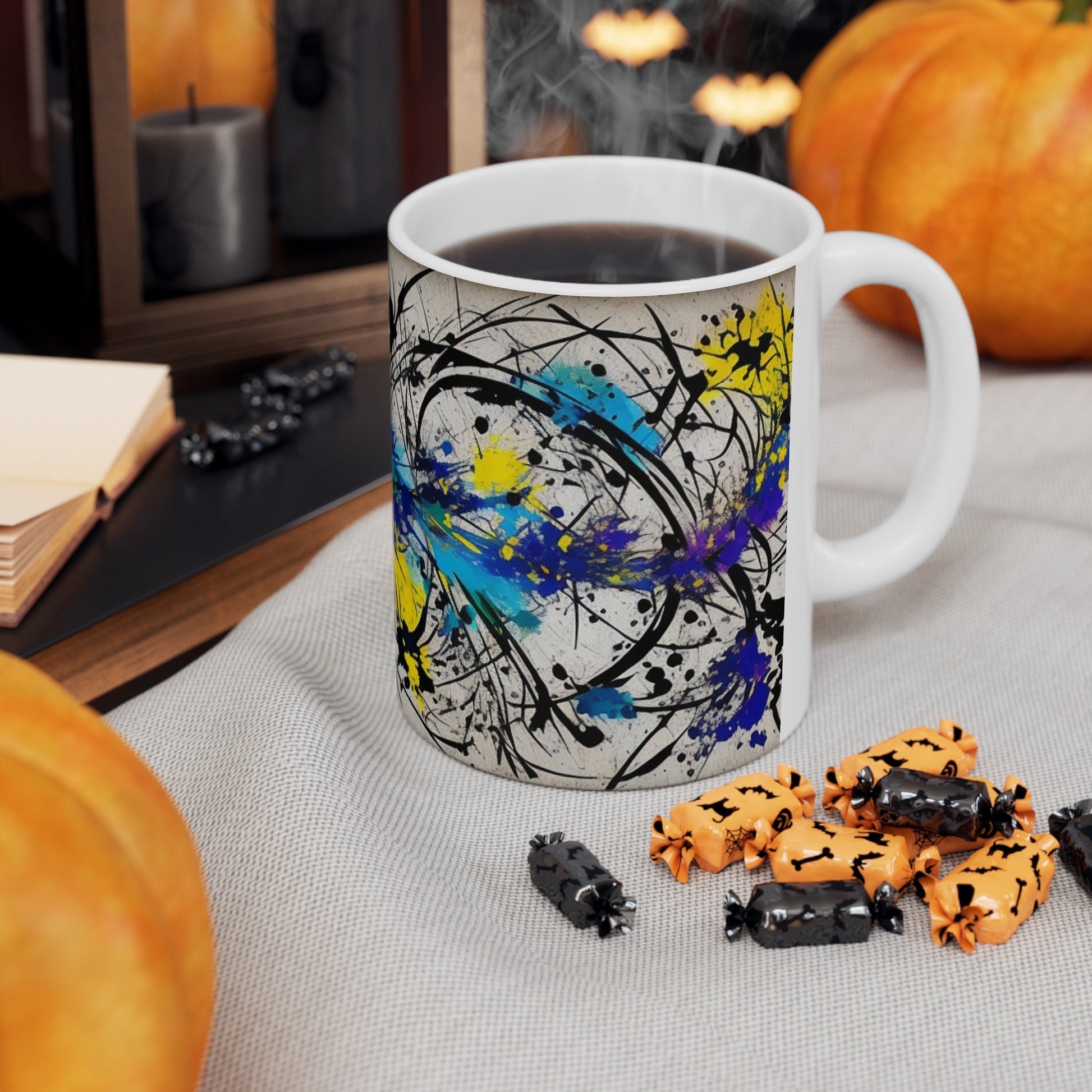 Chromatic Impulse Artistic Mug, Colorful Abstract Art Coffee Cup, Unique Painterly Drinkware, Creative Home Office Decor, Art Lover Gift