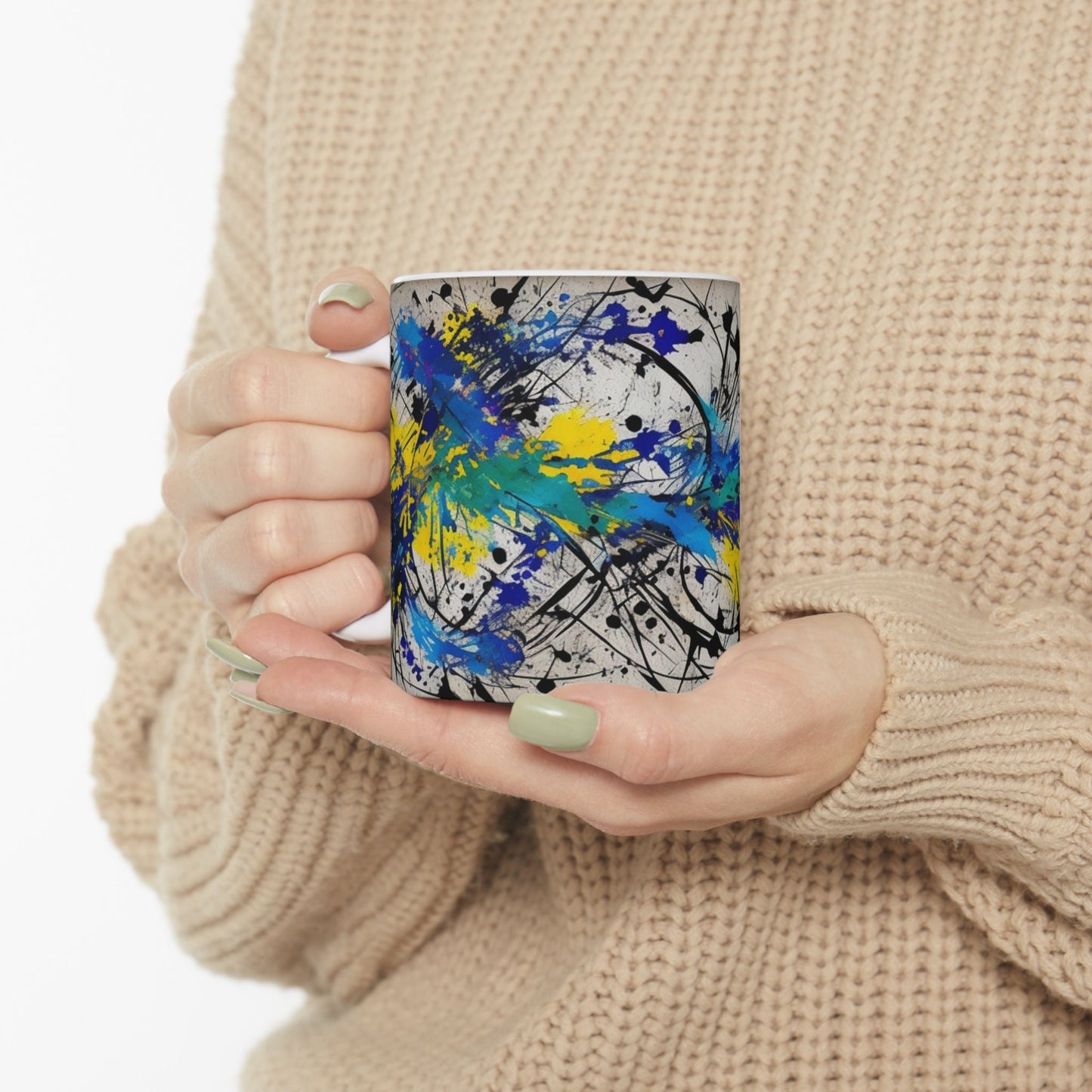 Chromatic Impulse Artistic Mug, Colorful Abstract Art Coffee Cup, Unique Painterly Drinkware, Creative Home Office Decor, Art Lover Gift