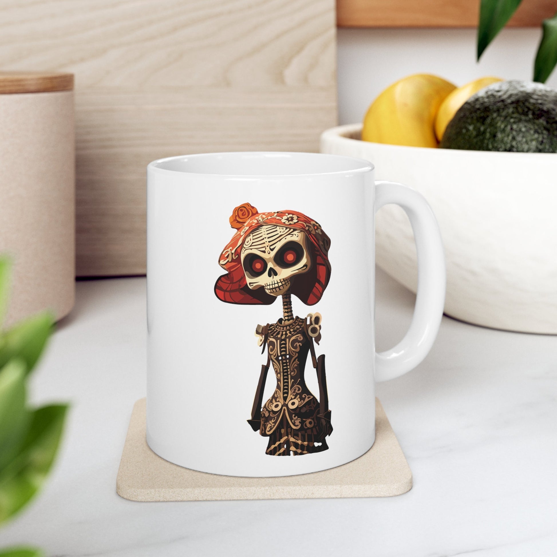 Elegant Day of the Dead Mug, Traditional Día de Muertos Coffee Cup, Ornate Skeleton Artwork, Cultural Heritage Kitchen Decor, Unique Gift