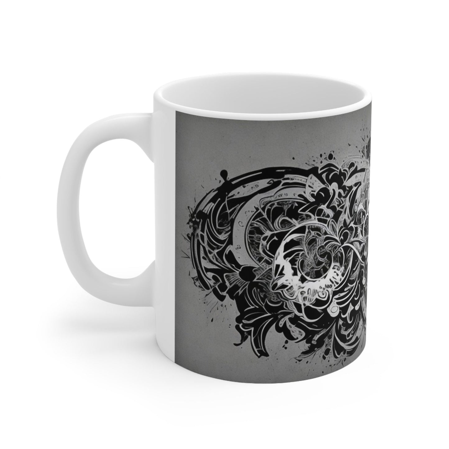 Monochrome Whirlwind Symphony Mug, Elegant Black and White Ceramic Cup, 11oz Coffee Mug