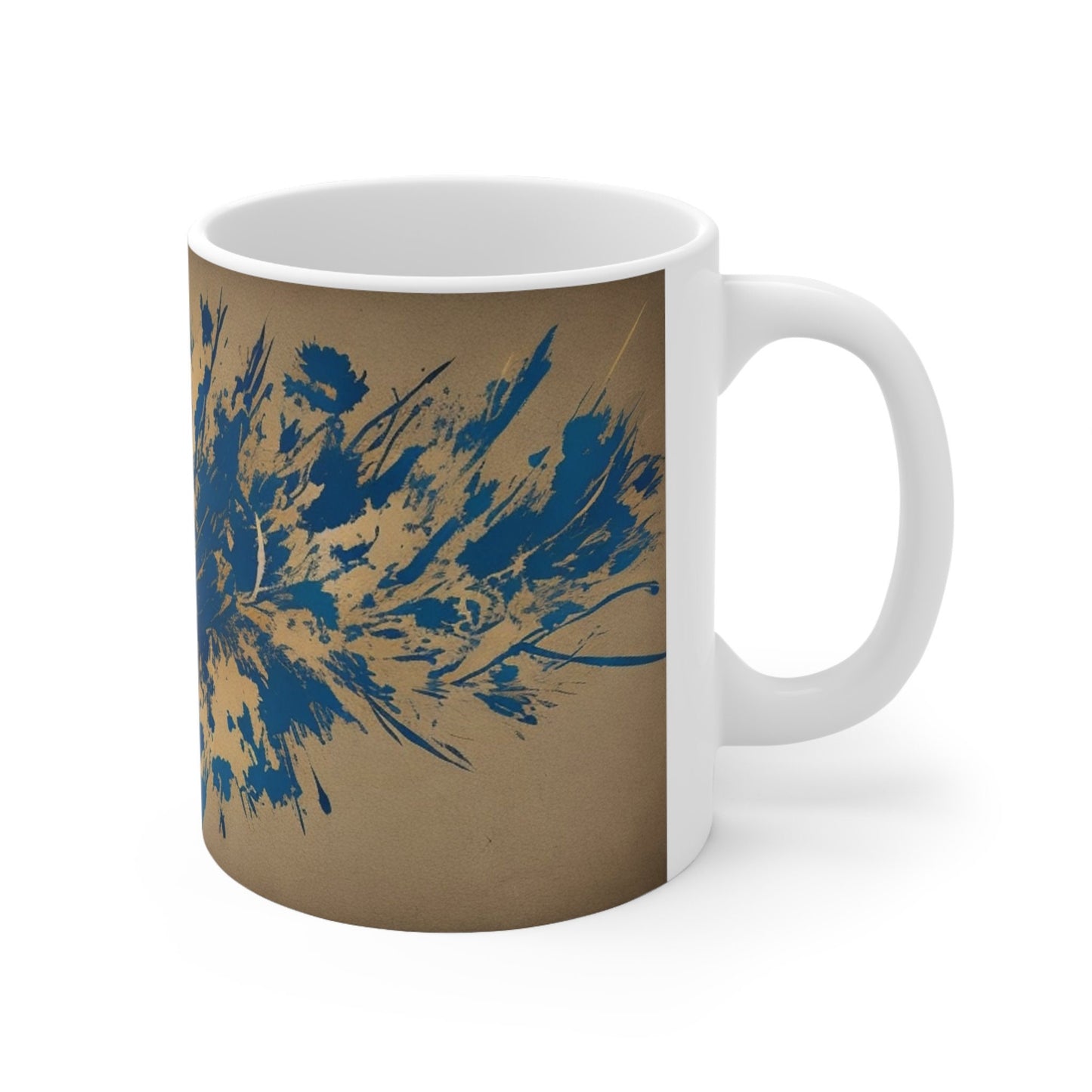 Indigo Splash Symphony Mug, Elegant Ceramic Coffee Cup, Artistic Blue Drinkware