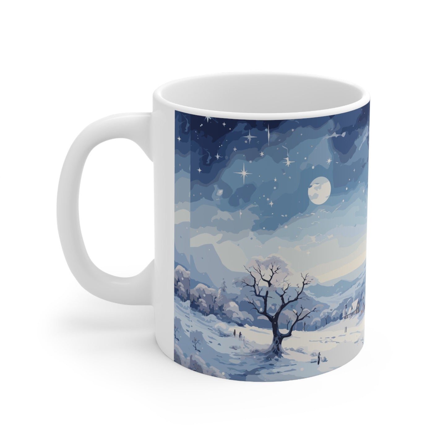 Snow-Covered Village Ceramic Mug 11oz - Winter Wonderland Coffee Cup, Delicate Snowflake Design, Cozy Winter Home Decor, Unique Gift Idea