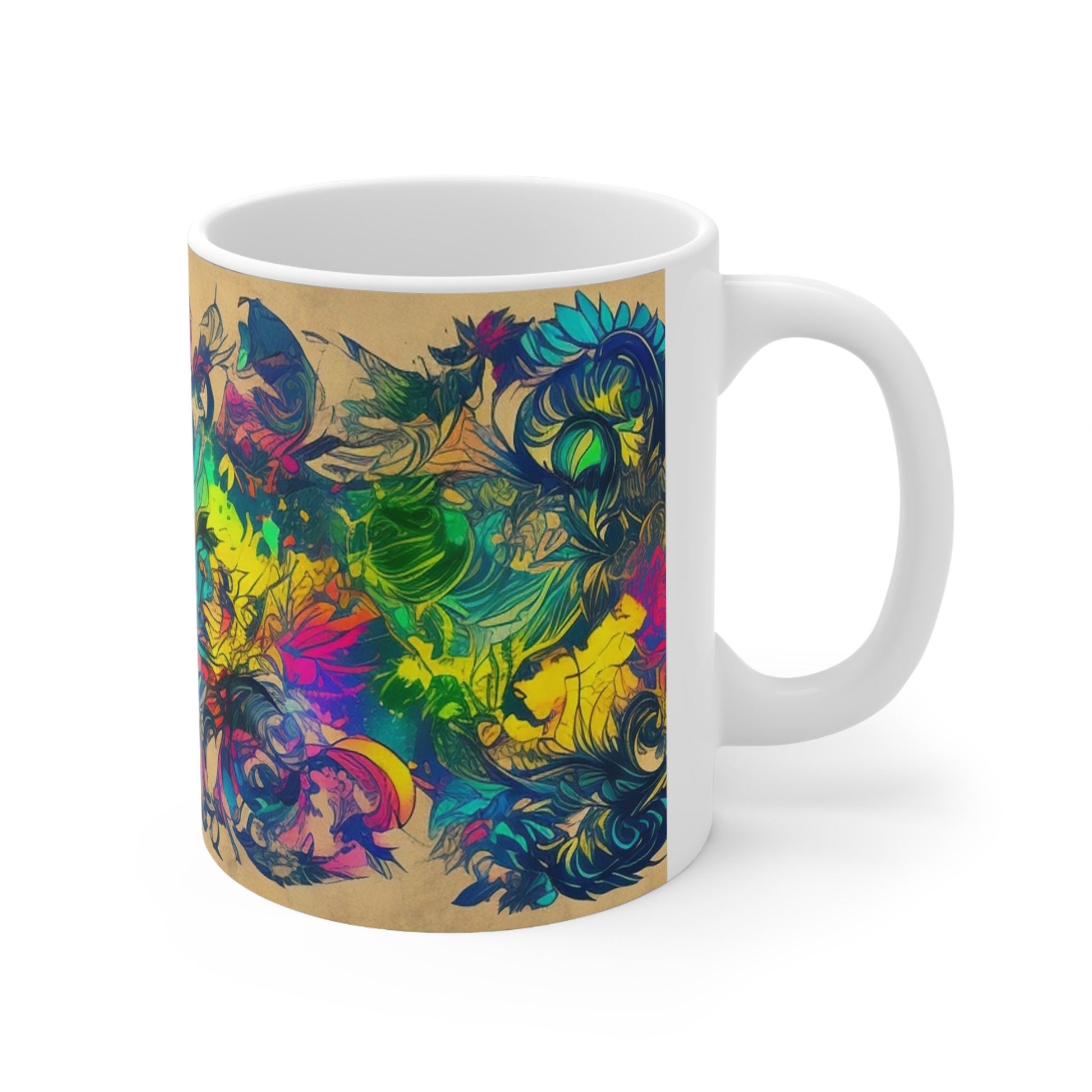 Chromatic Vortex Symphony Mug - Colorful Swirl 11oz Ceramic Coffee Cup, Artistic Tea Mug, Unique Drinkware for Home and Office