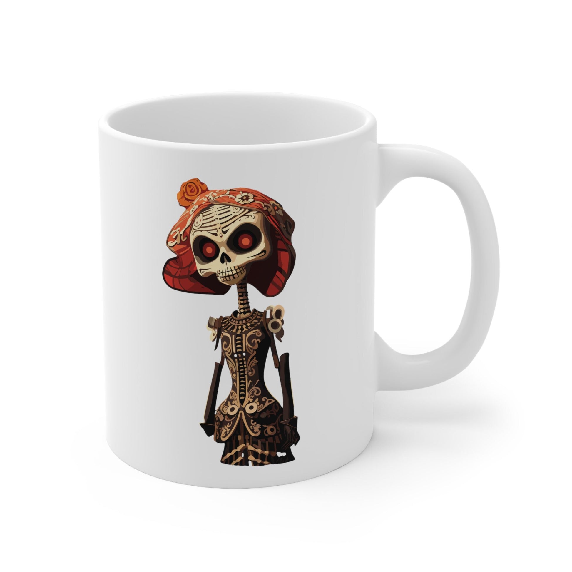 Elegant Day of the Dead Mug, Traditional Día de Muertos Coffee Cup, Ornate Skeleton Artwork, Cultural Heritage Kitchen Decor, Unique Gift