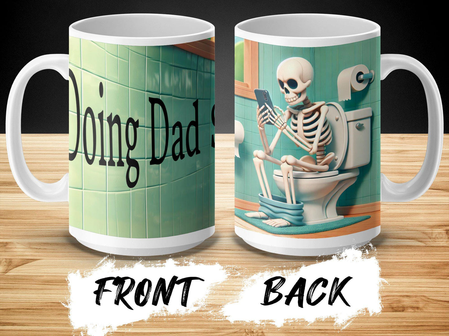 Funny Skeleton Mug, Doing That Shit, Skeleton On Toilet Mug, Humor Mug, Skeleton Playing Phone, Unique Gift Mug