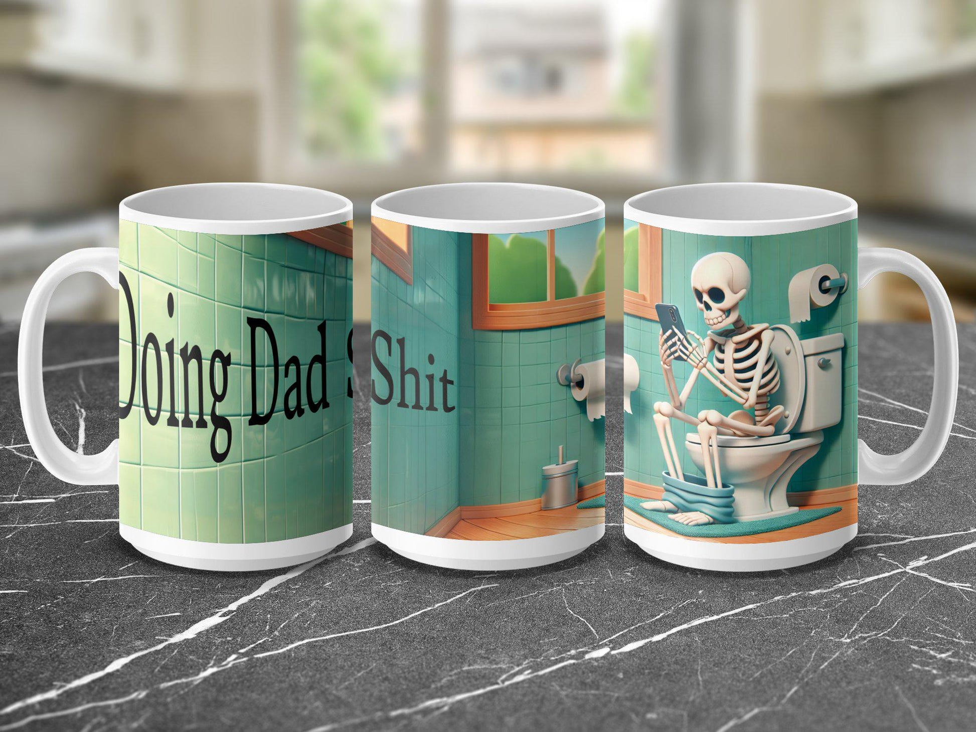 Funny Skeleton Mug, Doing That Shit, Skeleton On Toilet Mug, Humor Mug, Skeleton Playing Phone, Unique Gift Mug