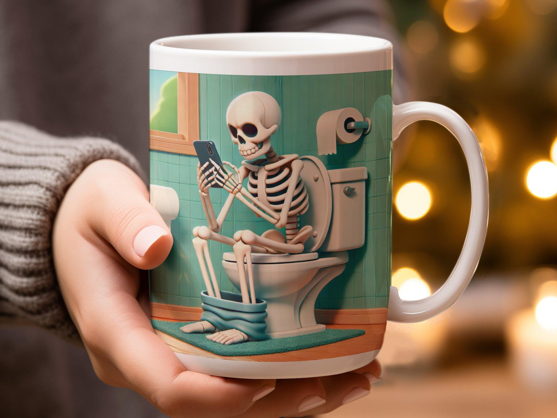 Funny Skeleton Mug, Doing That Shit, Skeleton On Toilet Mug, Humor Mug, Skeleton Playing Phone, Unique Gift Mug