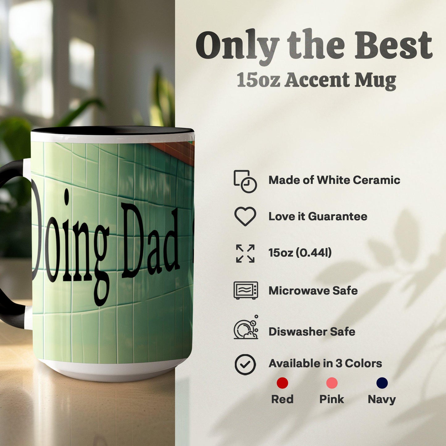 Funny Skeleton Mug, Doing Dad Shit, Design Skelly Humor Ceramic Coffee Cup Unique Gift Idea for Dad, Accent Colors Mug