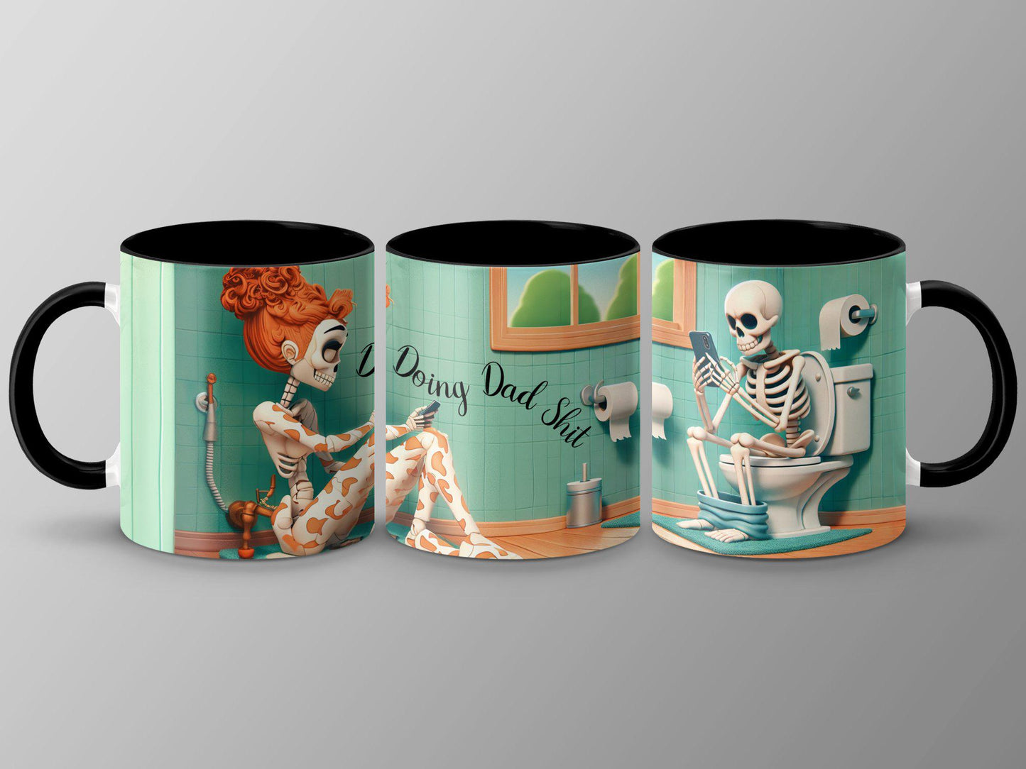 Funny Skeleton Mug, Doing Dad Shit Mug, Funny Skeleton Mug, Skeleton Playing on Phone, Unique Skeleton Coffee Cup, Accent Colors Mug