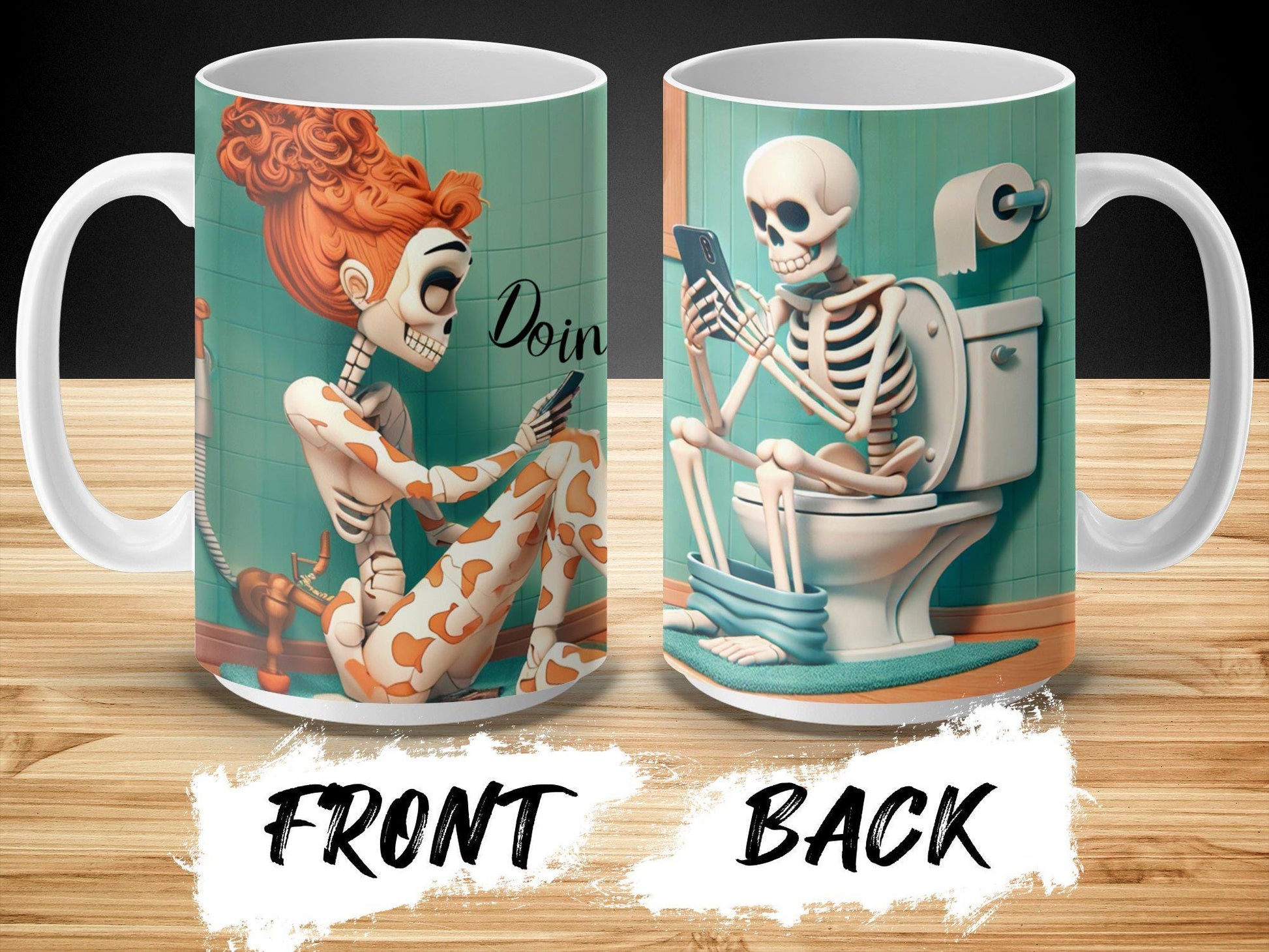 Funny Skeleton Mug, Skeleton on Toilet Mug, Humor Skeleton Bathroom Mug, Skeleton Playing on Phone, Doing That Shit Mug, Doing that Shit