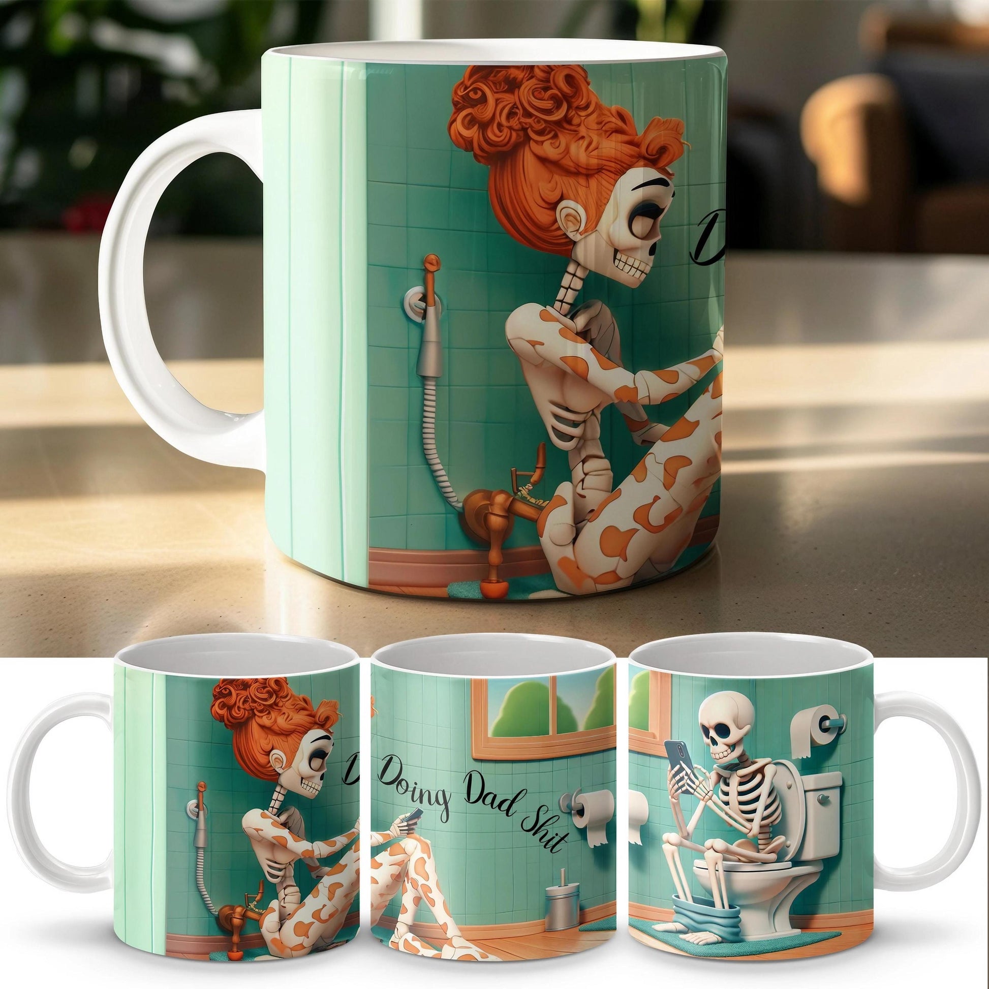 Funny Skeleton Mug, Skeleton on Toilet Mug, Humor Skeleton Bathroom Mug, Skeleton Playing on Phone, Doing That Shit Mug, Doing that Shit