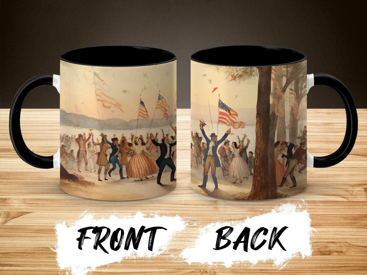 Renaissance 4th of July Mug, Patriotic Watercolor Art Coffee Cup, 11oz & 15oz Ceramic Mug, White or Accent Colors, Historical Gift