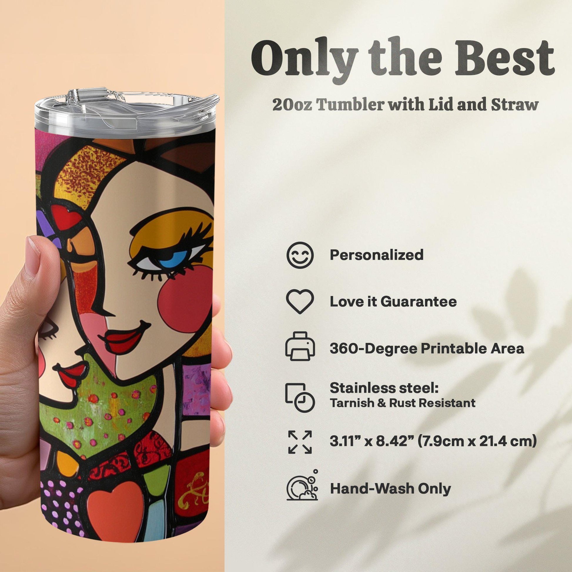 Modern art tumbler, colorful woman design, abstract faces tumbler, unique gift, mother daughter tumbler, vibrant art, tumbler