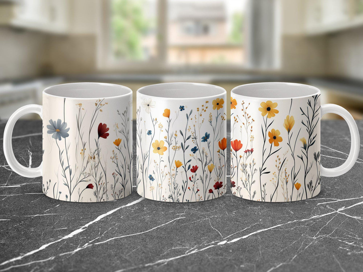 Wildflower Art Mug, Colorful Nature Coffee Cup, 11oz & 15oz Ceramic Mug, Floral Design Mug, Gift for Nature Lovers