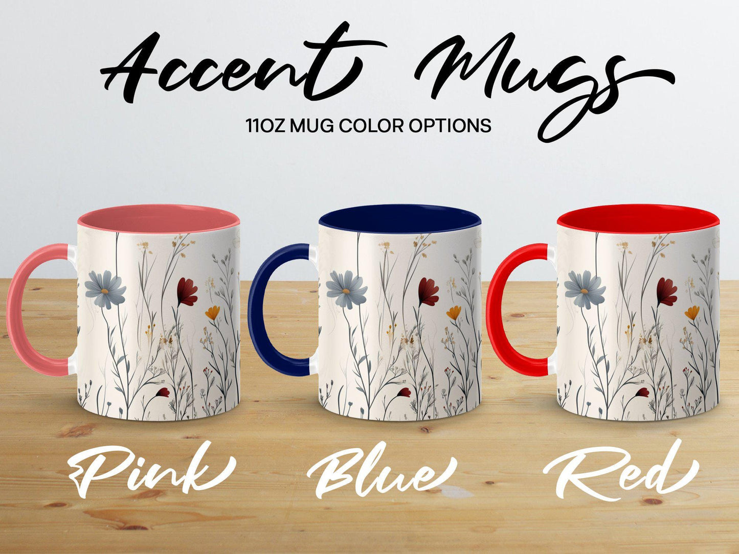 Wildflower Art Mug, Colorful Nature Coffee Cup, 11oz & 15oz Ceramic Mug, Floral Design Mug, Gift for Nature Lovers