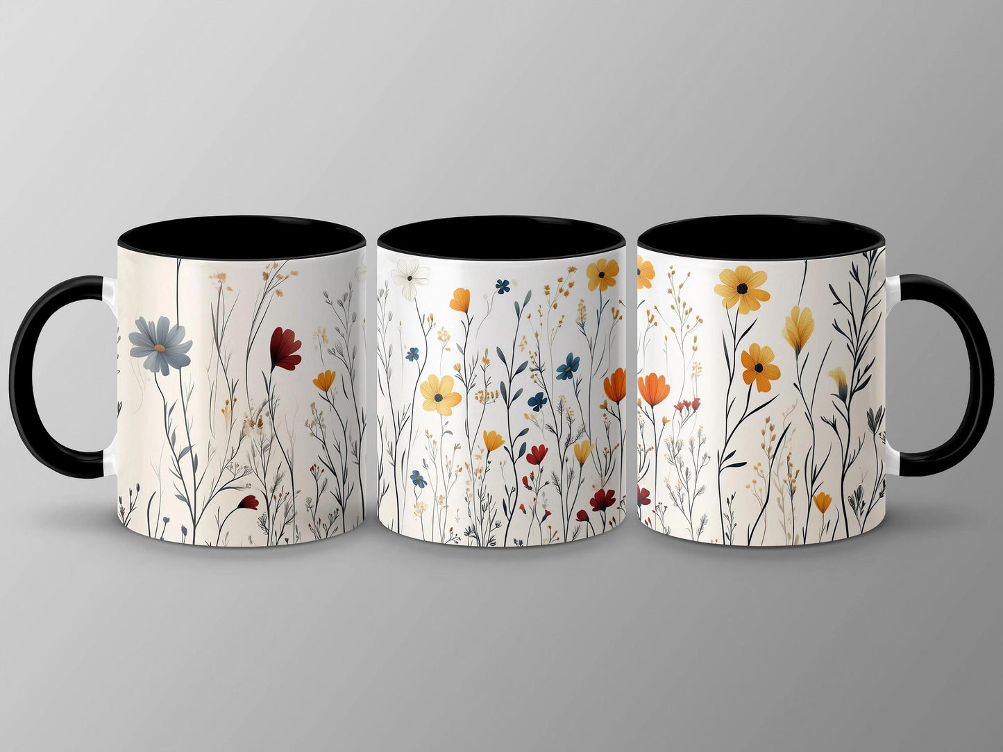 Wildflower Art Mug, Colorful Nature Coffee Cup, 11oz & 15oz Ceramic Mug, Floral Design Mug, Gift for Nature Lovers