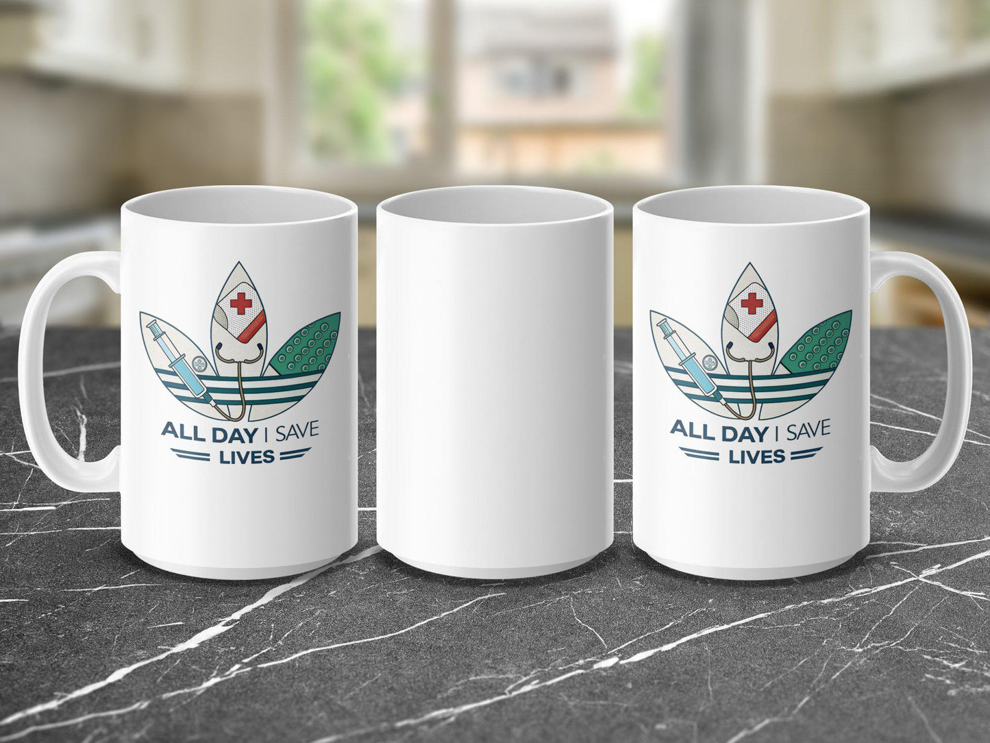 Medical Hero Mug - All Day I Save Lives Design, 11oz & 15oz Ceramic Mug, White or Accent Colors, Nurse Gift Idea