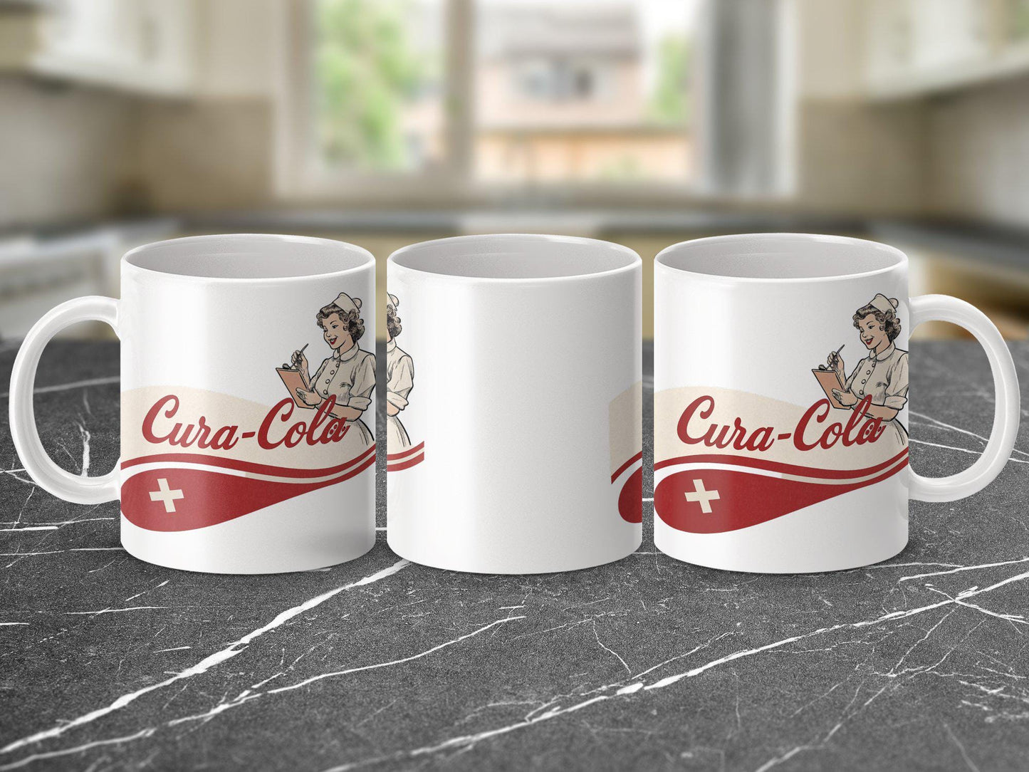 Cura-Cola Retro Nurse Mug, Vintage Coffee Cup, 11oz & 15oz Ceramic Mug, Nurse Appreciation Gift, Fun Healthcare Humor