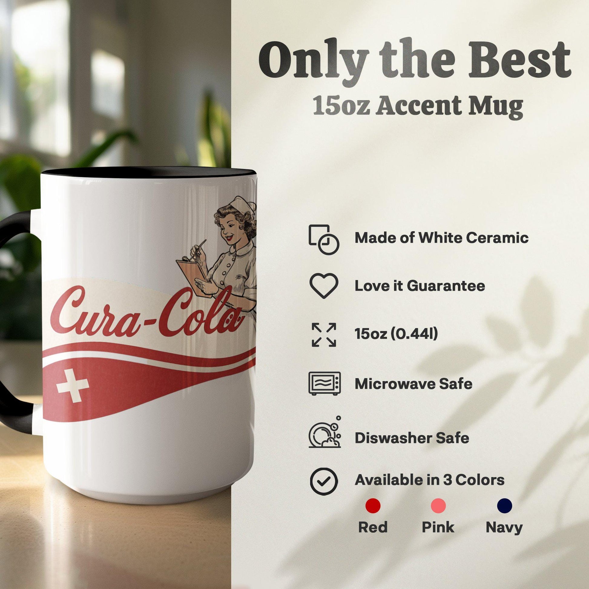 Cura-Cola Retro Nurse Mug, Vintage Coffee Cup, 11oz & 15oz Ceramic Mug, Nurse Appreciation Gift, Fun Healthcare Humor