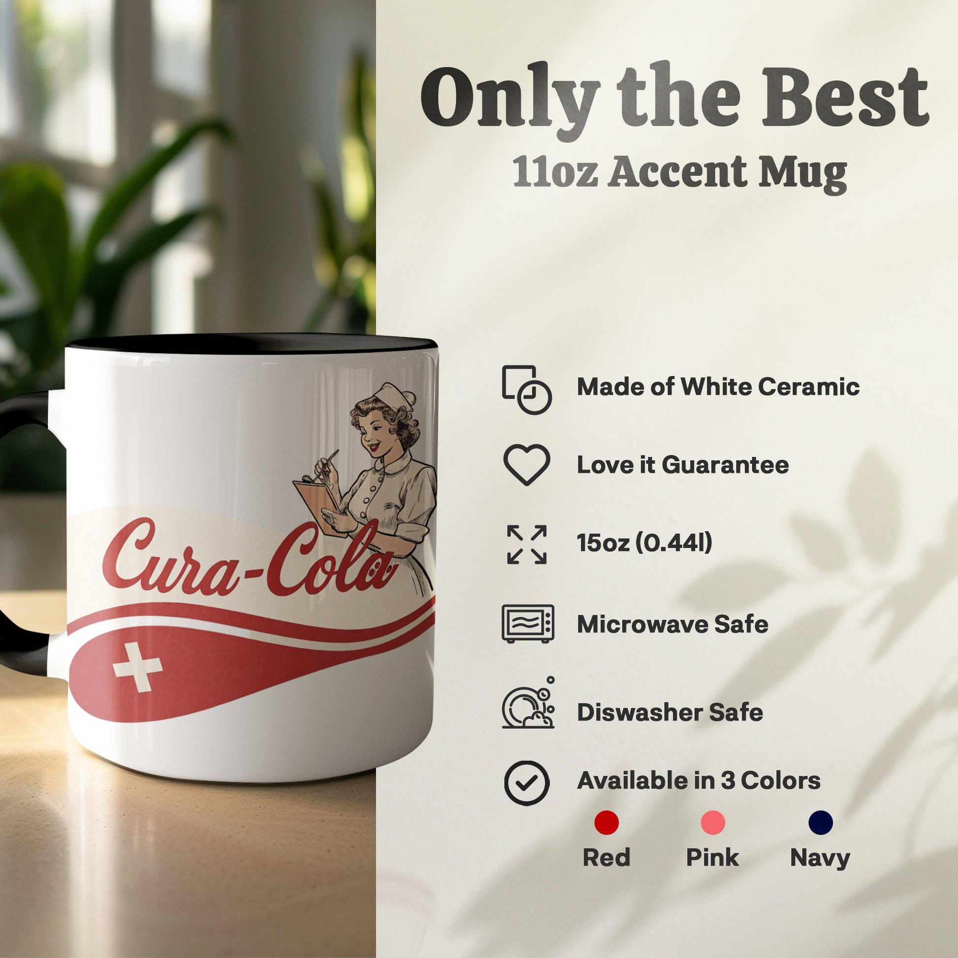 Cura-Cola Retro Nurse Mug, Vintage Coffee Cup, 11oz & 15oz Ceramic Mug, Nurse Appreciation Gift, Fun Healthcare Humor