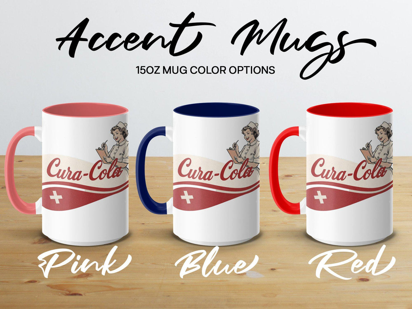 Cura-Cola Retro Nurse Mug, Vintage Coffee Cup, 11oz & 15oz Ceramic Mug, Nurse Appreciation Gift, Fun Healthcare Humor