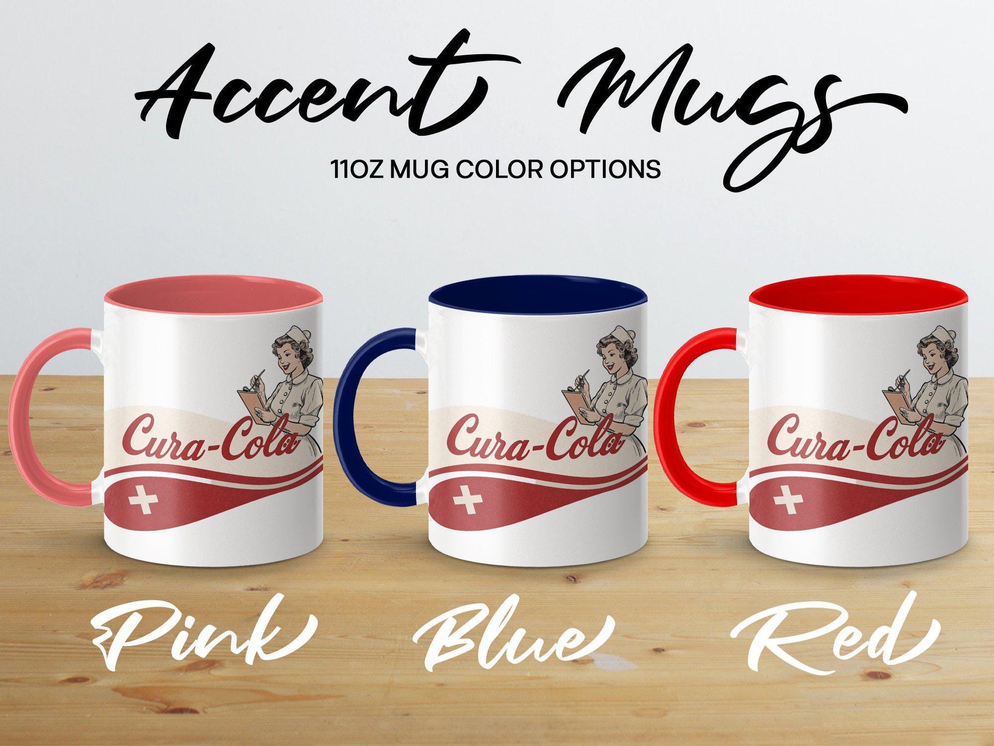 Cura-Cola Retro Nurse Mug, Vintage Coffee Cup, 11oz & 15oz Ceramic Mug, Nurse Appreciation Gift, Fun Healthcare Humor