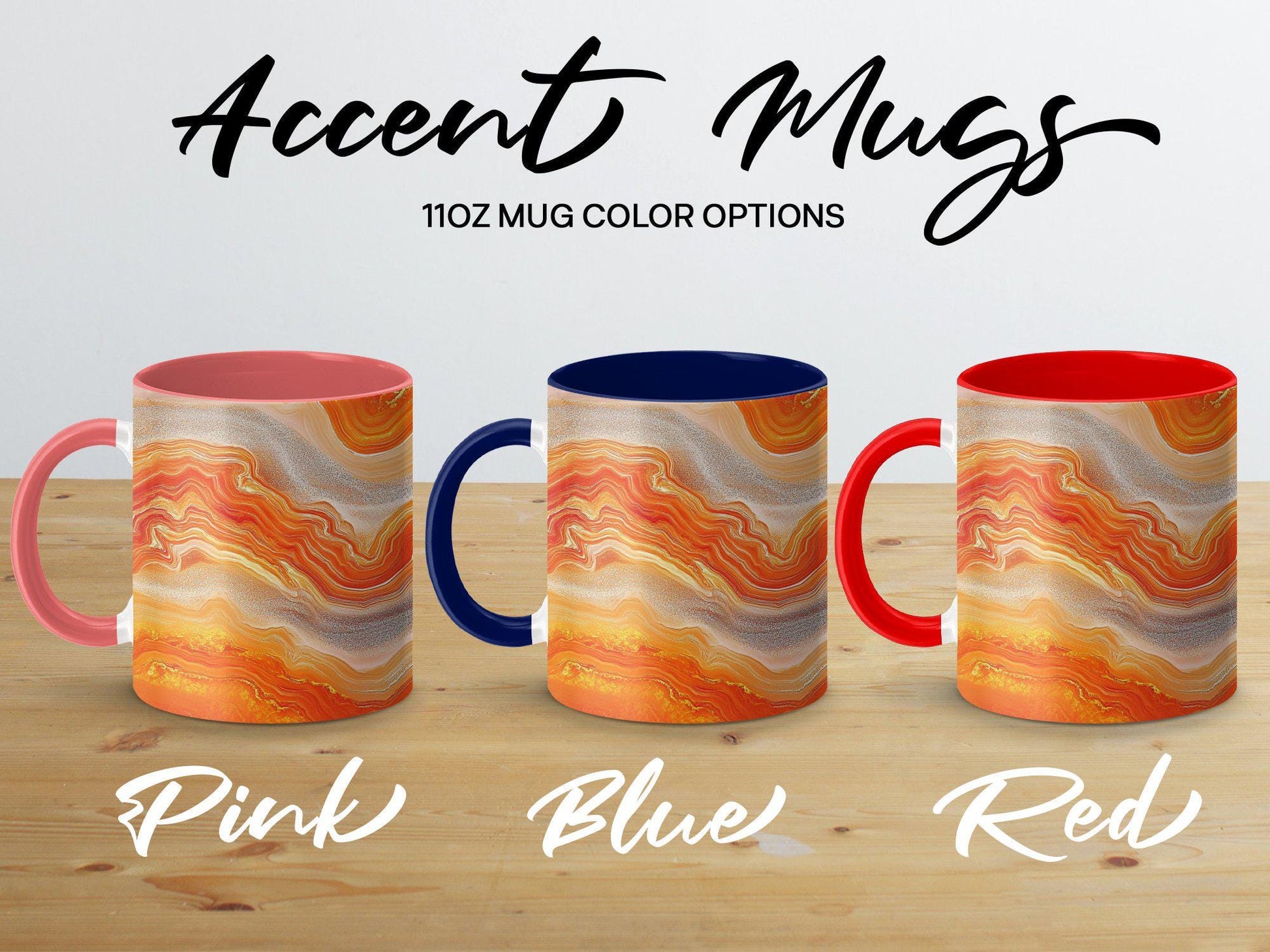 Orange Swirl Agate Wrap-Around Mug, 11oz & 15oz Ceramic Coffee Cup, Vibrant Gemstone Design, Artistic Gift