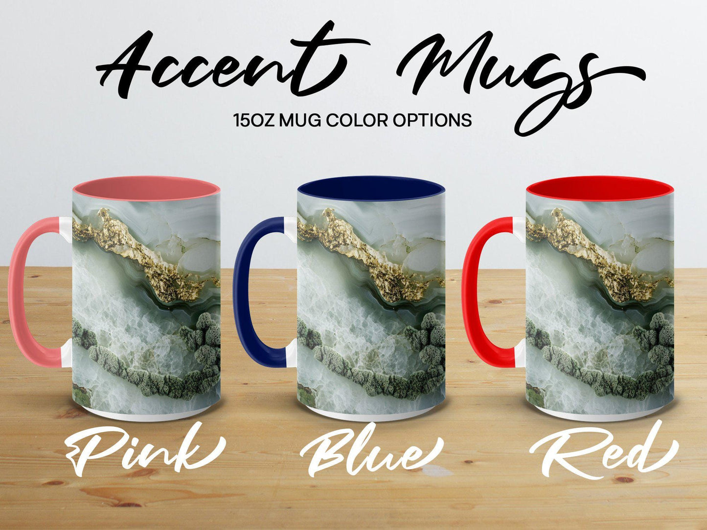 Emerald Agate Wrap-Around Mug, 11oz & 15oz Ceramic Coffee Cup, Nature-Inspired Green Geode Design, Unique Gift for Him or Her