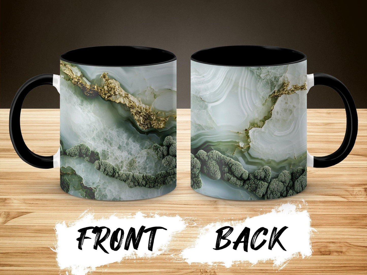 Emerald Agate Wrap-Around Mug, 11oz & 15oz Ceramic Coffee Cup, Nature-Inspired Green Geode Design, Unique Gift for Him or Her