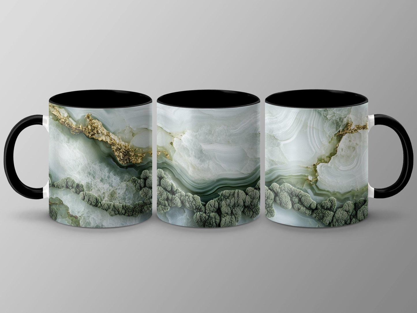 Emerald Agate Wrap-Around Mug, 11oz & 15oz Ceramic Coffee Cup, Nature-Inspired Green Geode Design, Unique Gift for Him or Her