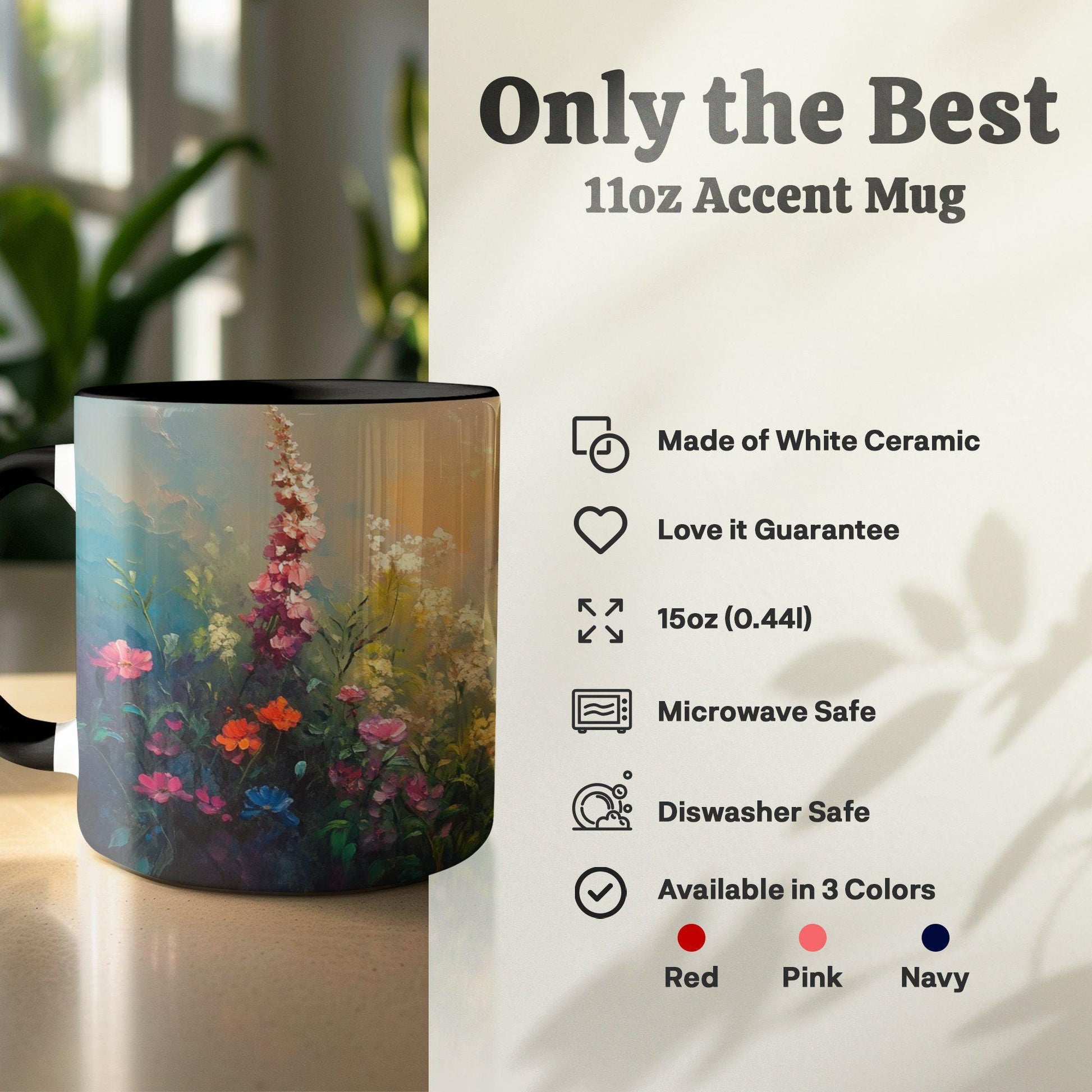 Colorful floral garden mug, Bright flower artwork mug, Vibrant nature inspired coffee mug, Unique artistic tea mug, Spring bloom cup