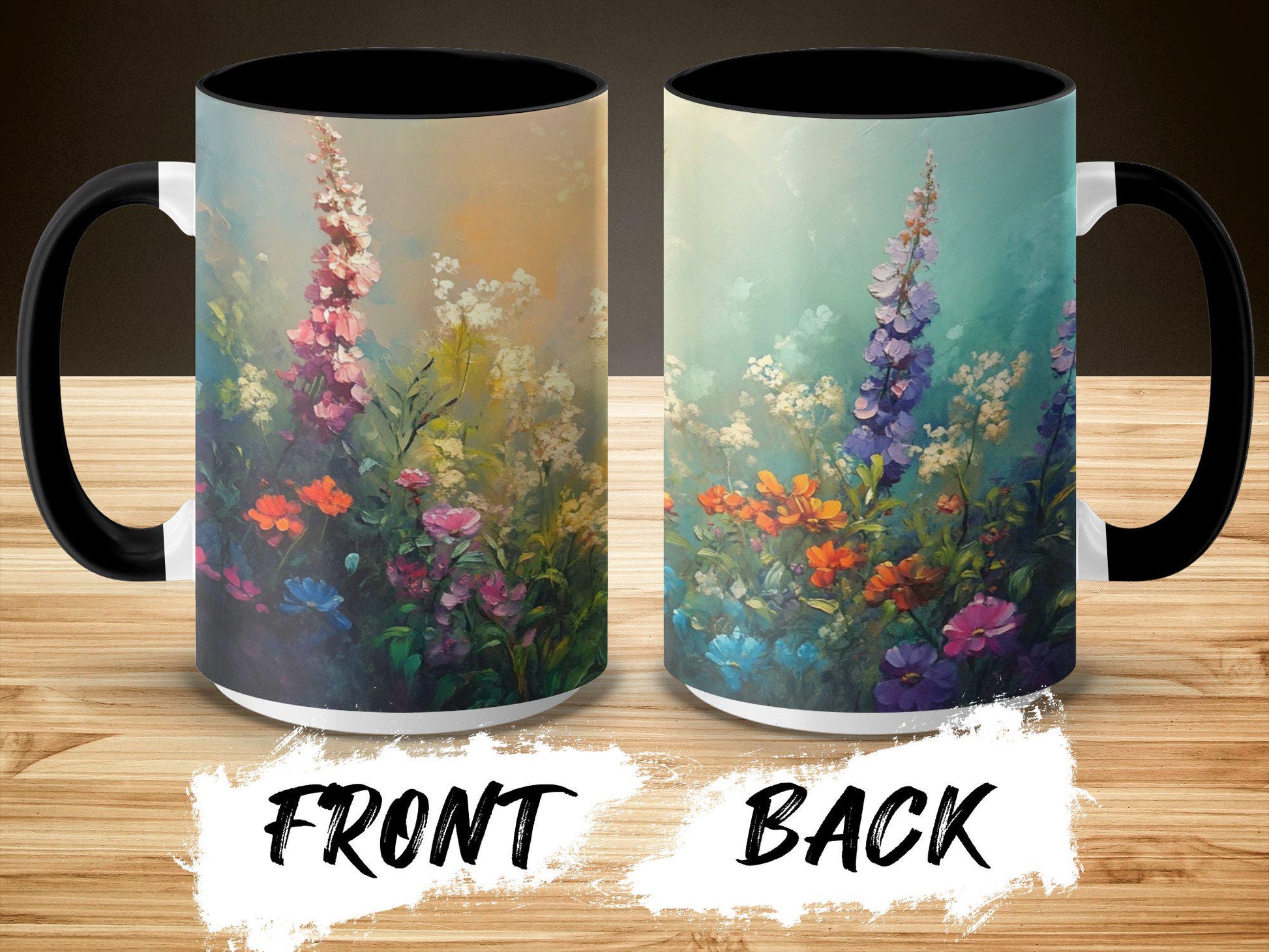 Colorful floral garden mug, Bright flower artwork mug, Vibrant nature inspired coffee mug, Unique artistic tea mug, Spring bloom cup