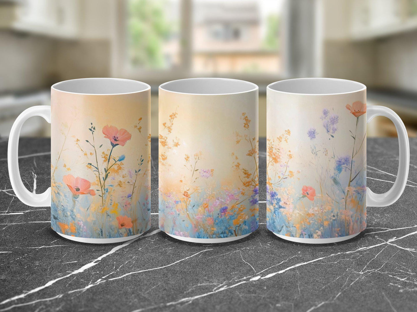 Floral Garden Coffee Mug, Wildflower Pastel Art Mug, Beautiful Spring Flower Cup, Colorful Botanical Nature Mug, Unique Gift Idea