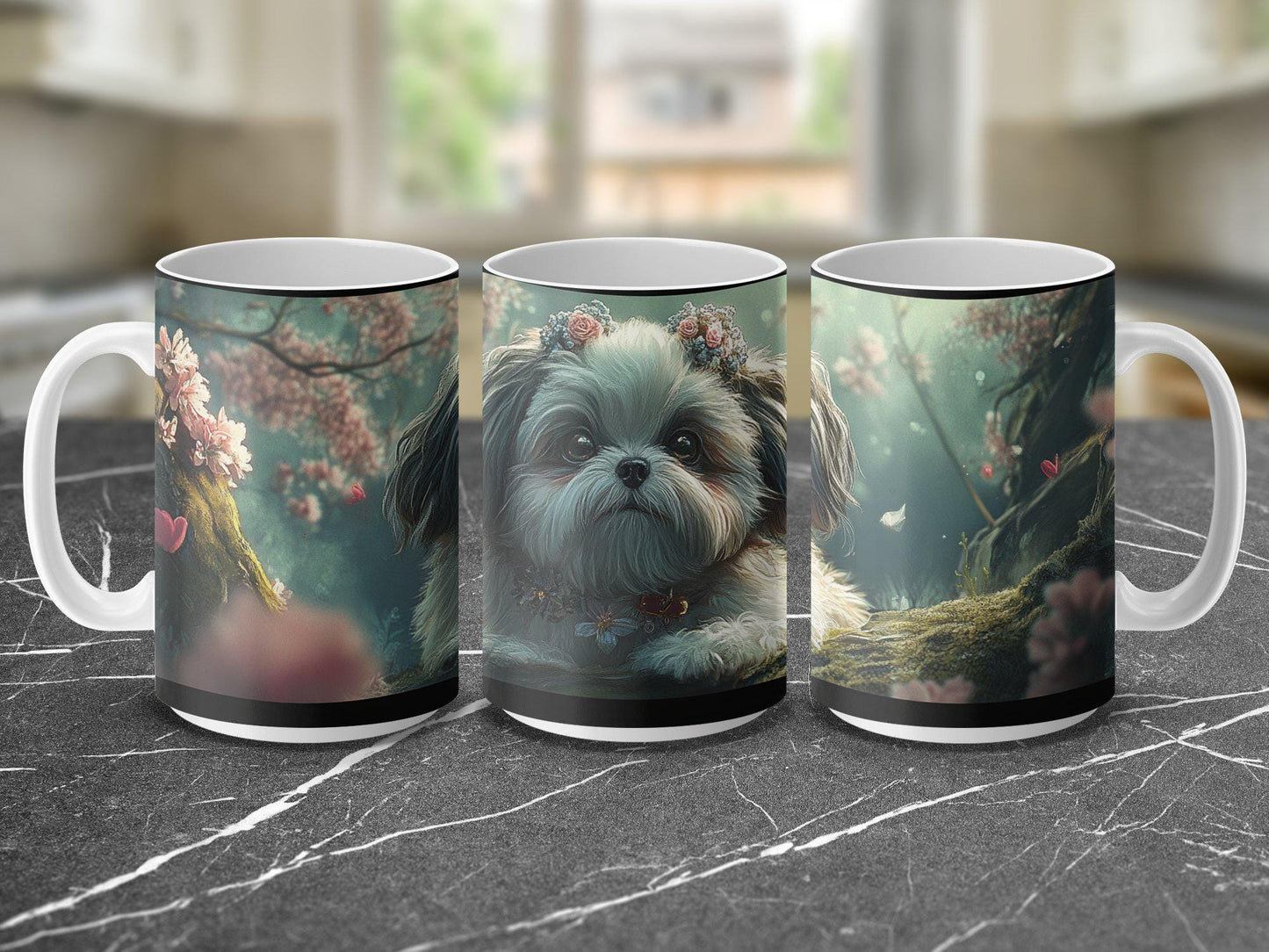 Cute Puppy Dog Mug, Whimsical Nature Scene Coffee Mug, Adorable Dog in Forest Mug, Unique Dog Lovers Gift, Springtime Dog Mug