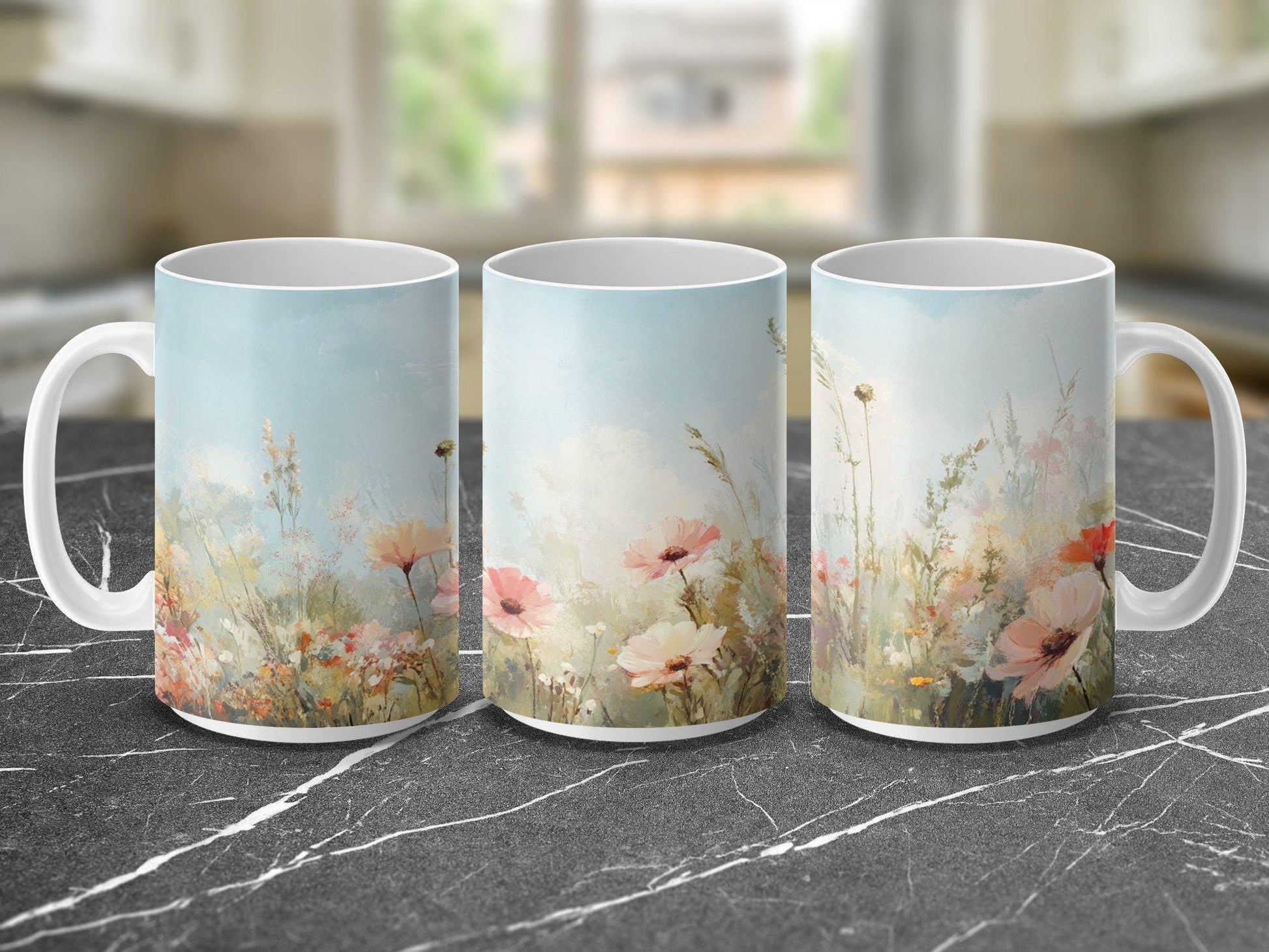 Floral Meadow Art Mug, Inspirational Flower Design, Springtime Blossoms, Nature Lover Gift, Morning Coffee Mug