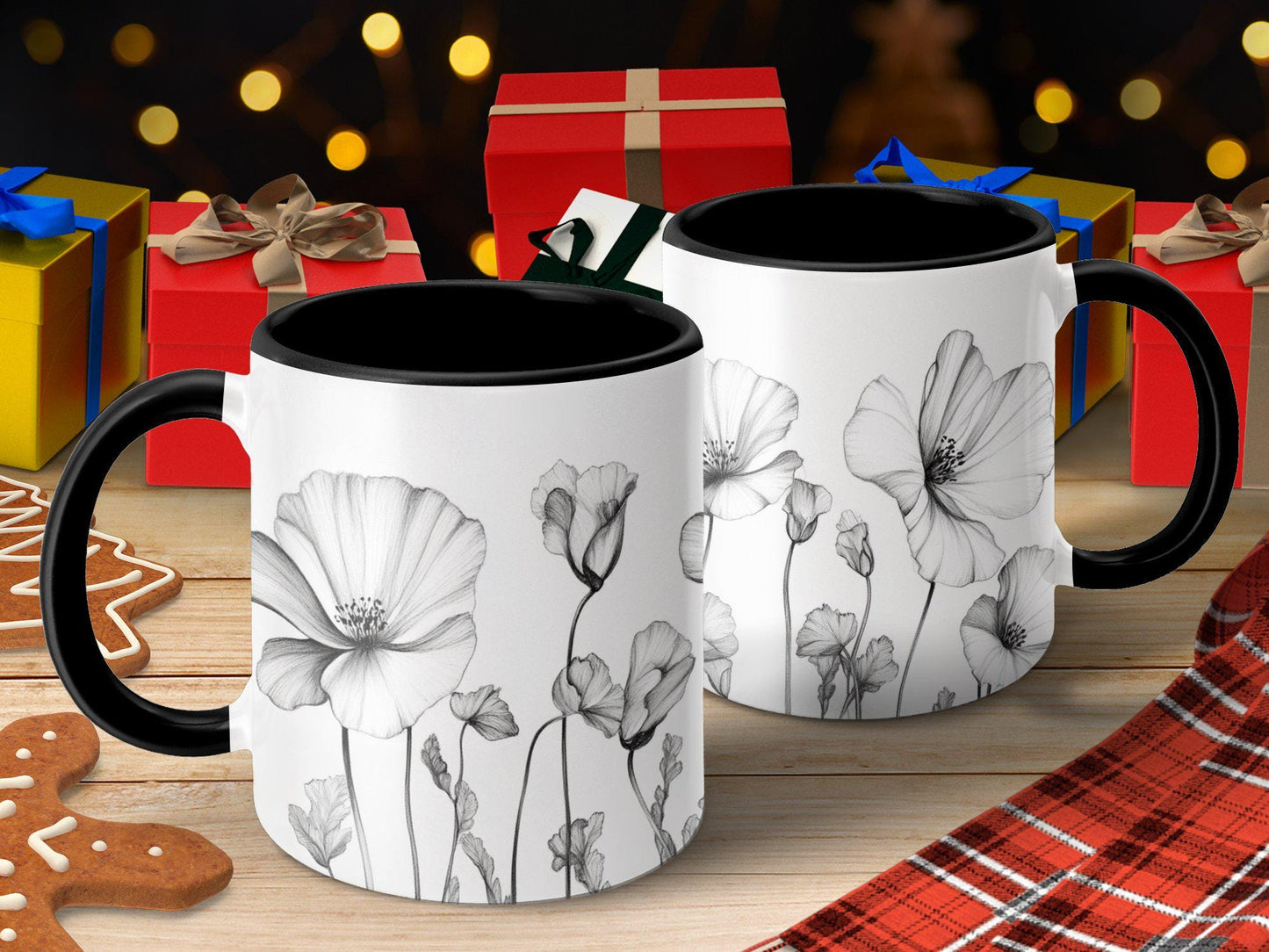 Floral Sketch Mug, Black and White Flower Mug, Botanical Art Mug, Artistic Flower Design Mug, Modern Floral Coffee Cup