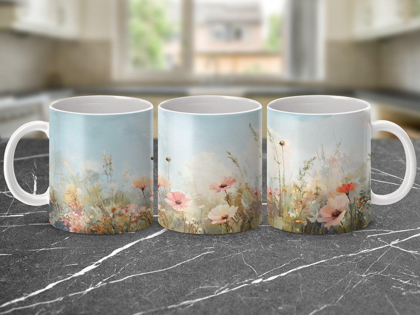 Floral Meadow Art Mug, Inspirational Flower Design, Springtime Blossoms, Nature Lover Gift, Morning Coffee Mug