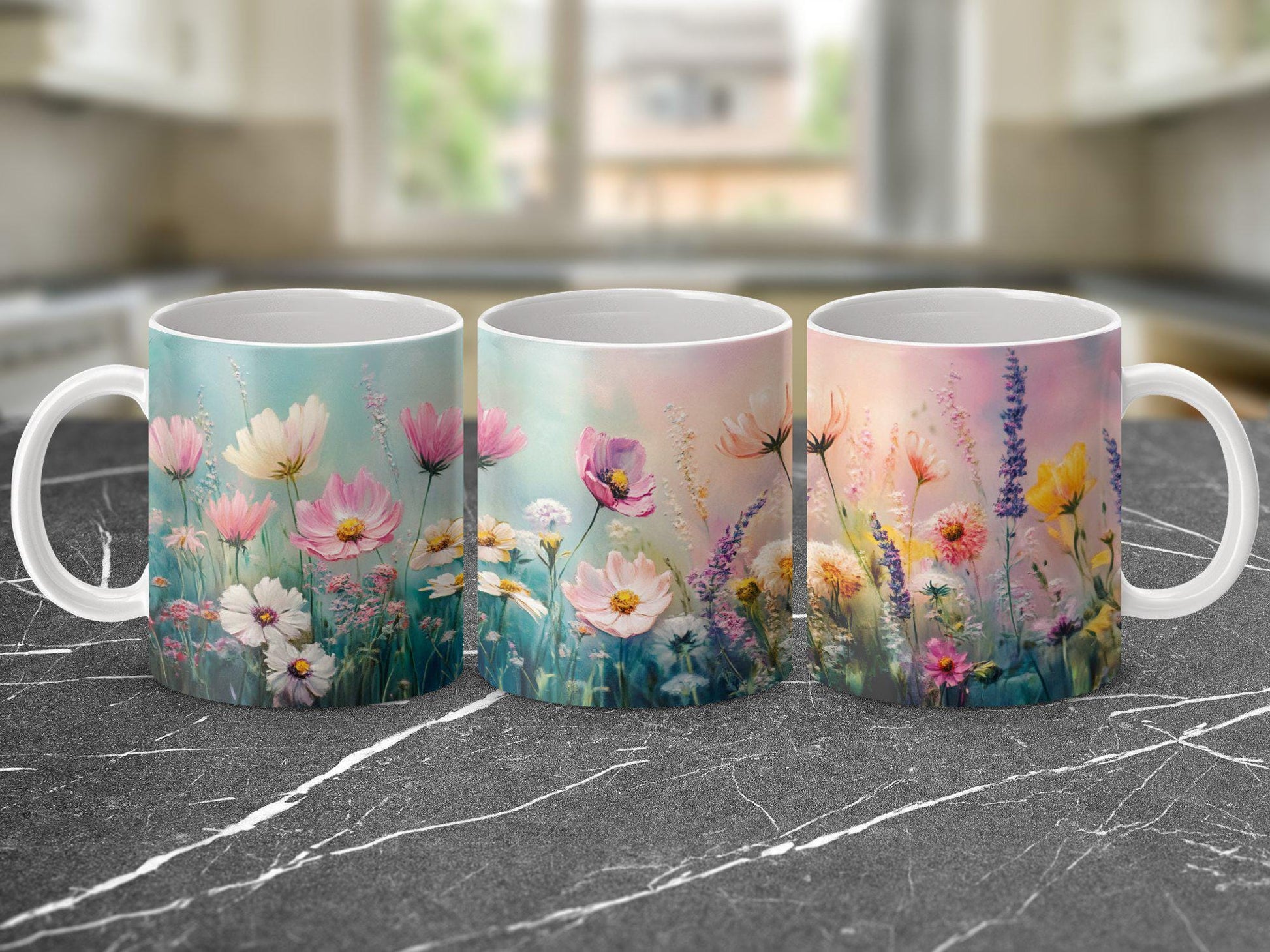 Beautiful floral mug, pastel wildflowers gift, colorful flower tea cup, artistic floral coffee mug, unique flower lover gift