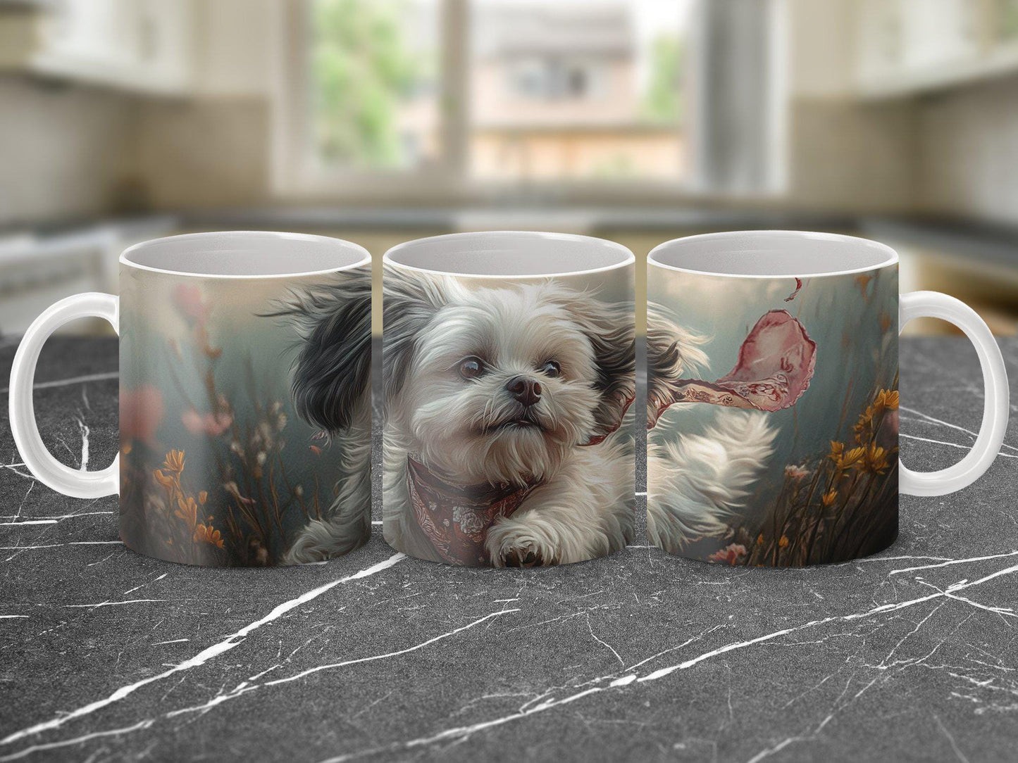 Cute Dog Mug, Floral Dog Art Mug, Pet Lovers Coffee Mug, Adorable Puppy Ceramic Cup, Unique Gift for Dog Owners, Dog Mom Mug