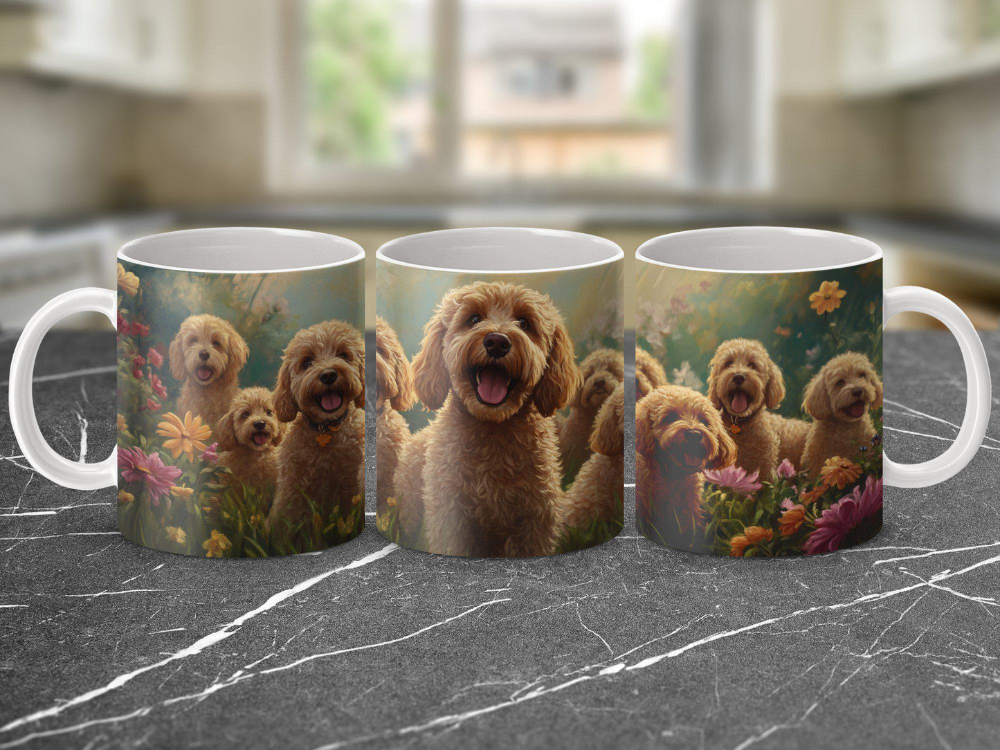 Cute Dogs in Flower Garden Mug, Dog Lovers Coffee Cup, Adorable Puppy Mugs, Perfect Gift for Pet Owners, Animal Themed Mug