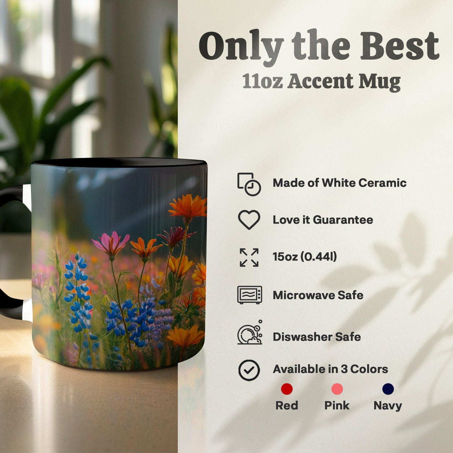 Colorful Wildflowers Sunrise Mug, Nature Inspired Coffee Cup, Vibrant Floral Scene, Perfect Gift for Flower Lovers, Artistic Mug