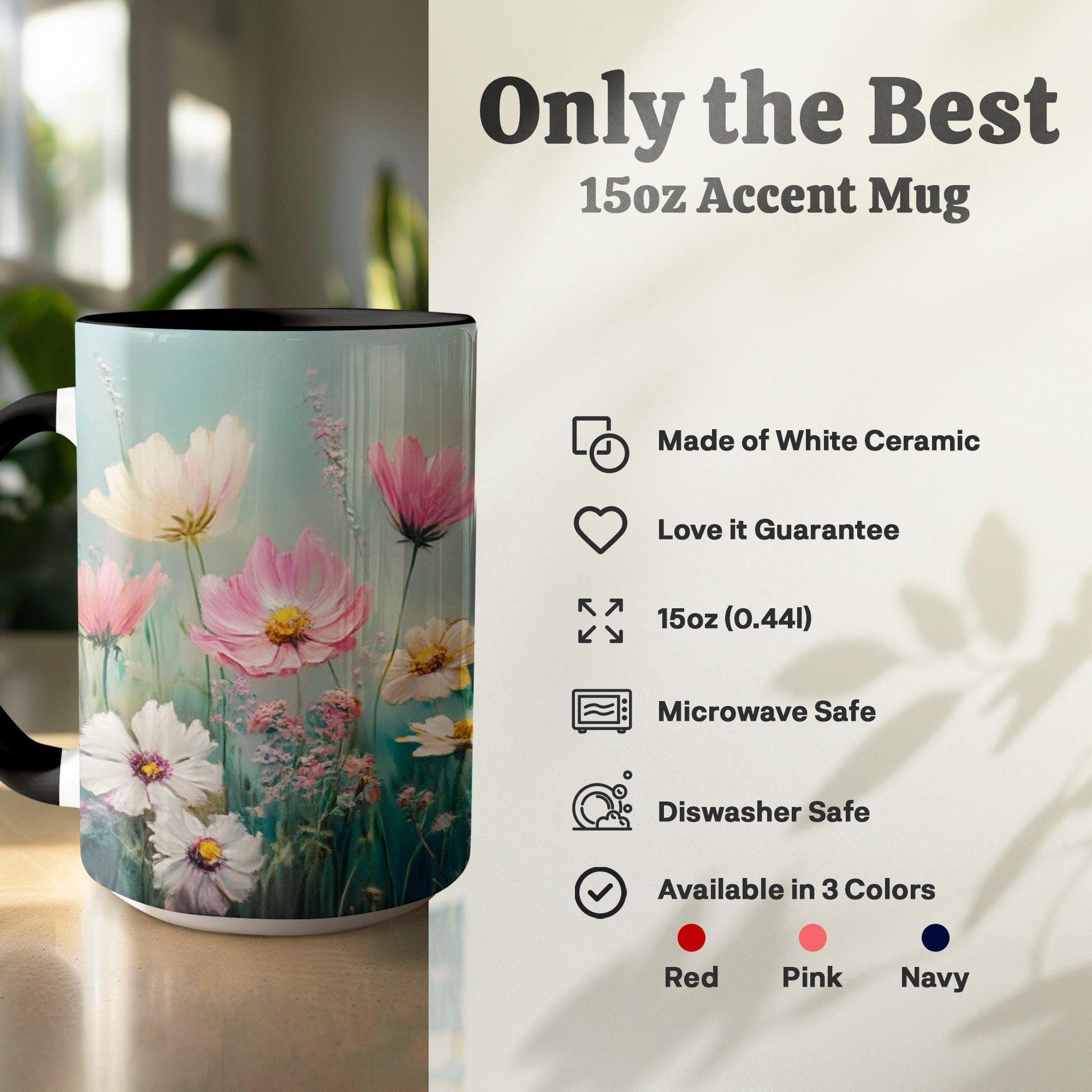 Beautiful floral mug, pastel wildflowers gift, colorful flower tea cup, artistic floral coffee mug, unique flower lover gift